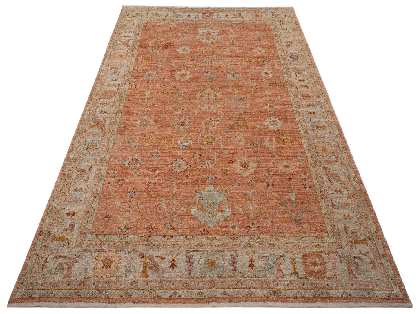 Angora Oushak 147040 Pink Ivory 9.7x13.1 Hand Knotted Rug