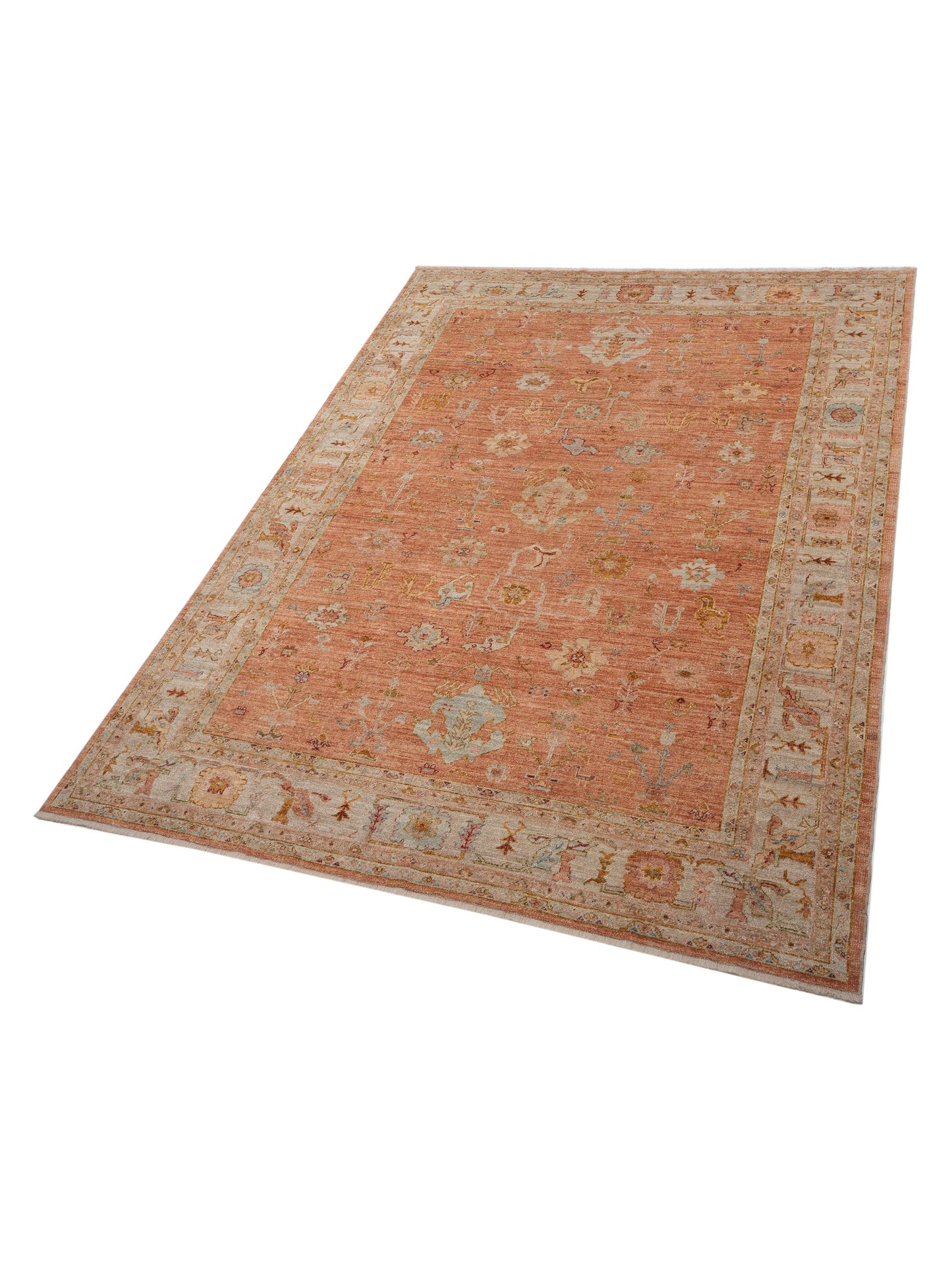 Angora Oushak 147040 Pink Ivory 9.7x13.1 Hand Knotted Rug