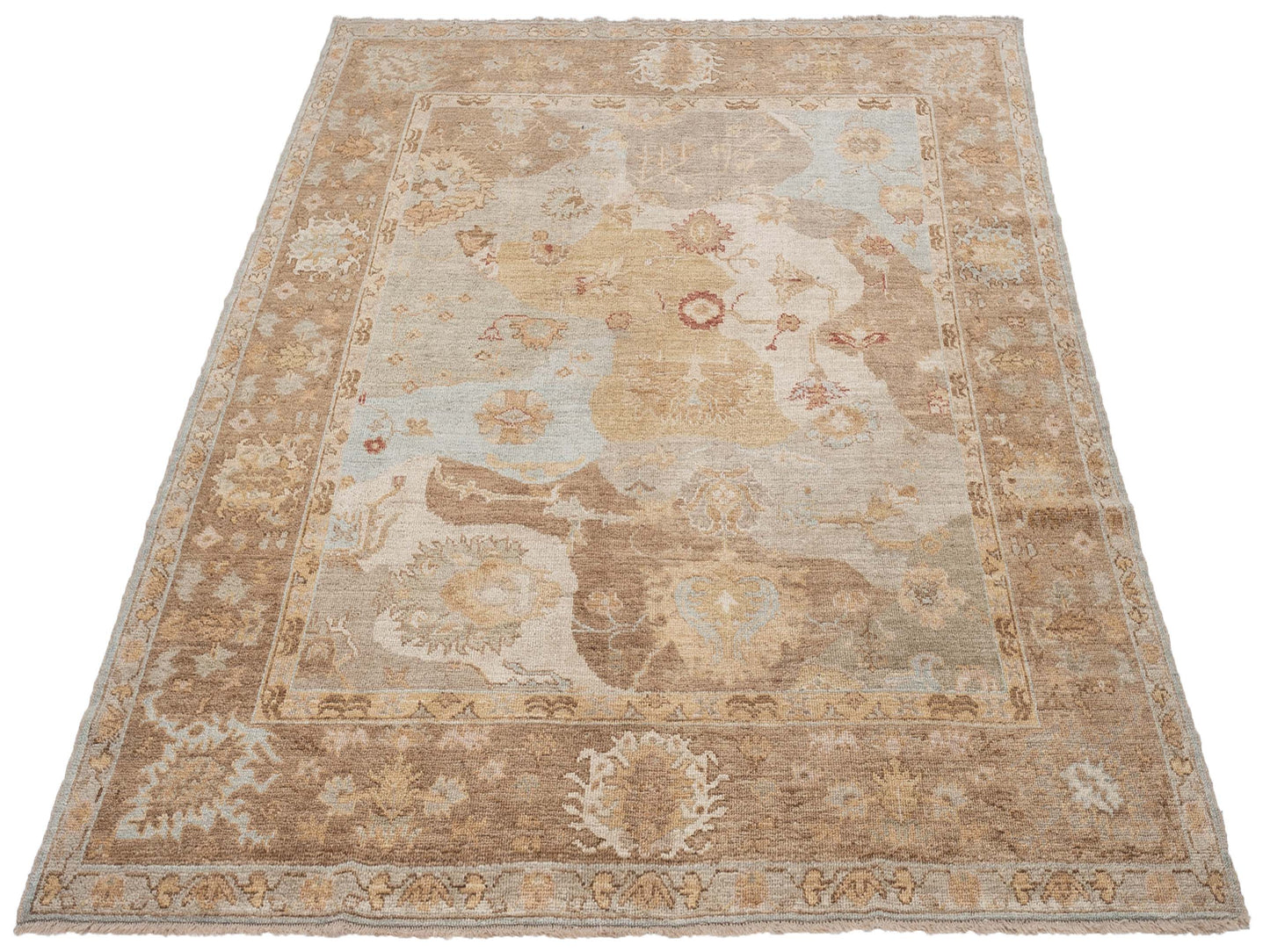 Angora Oushak 147179 Green Brown 7.8x9.9 Hand Knotted Rug