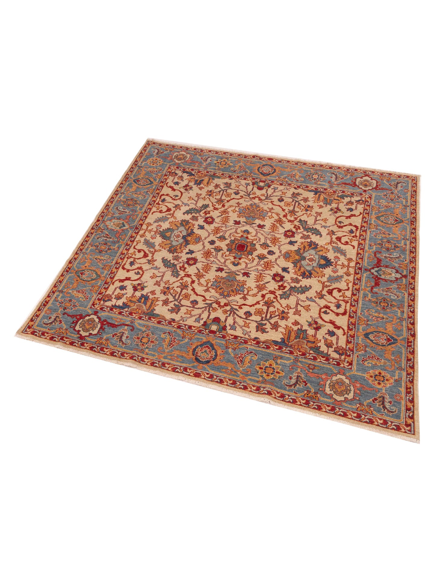 Antique Loom Fine 147213 Ivory Blue 6.4x6.7 Hand Knotted Rug