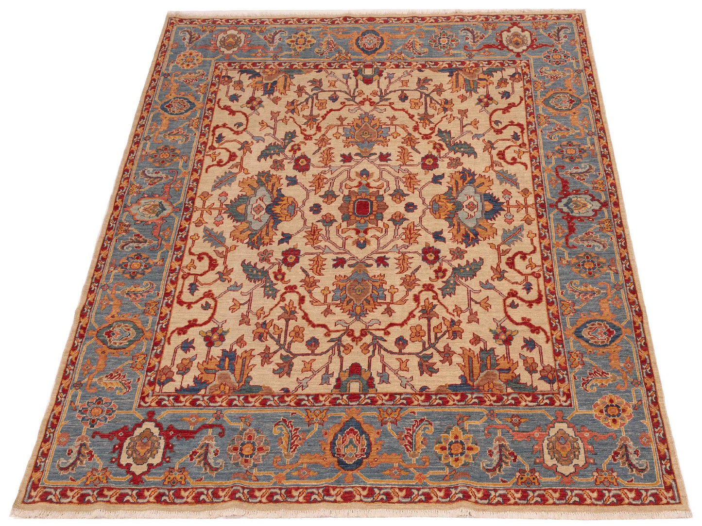 Antique Loom Fine 147213 Ivory Blue 6.4x6.7 Hand Knotted Rug