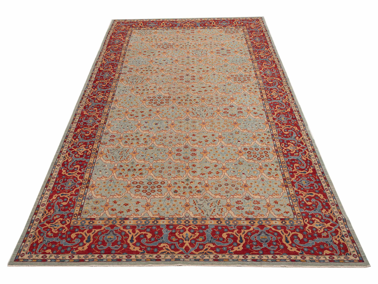 Antique Loom Fine 147216 Sea Blue Red 9.8x15.11 Hand Knotted Rug
