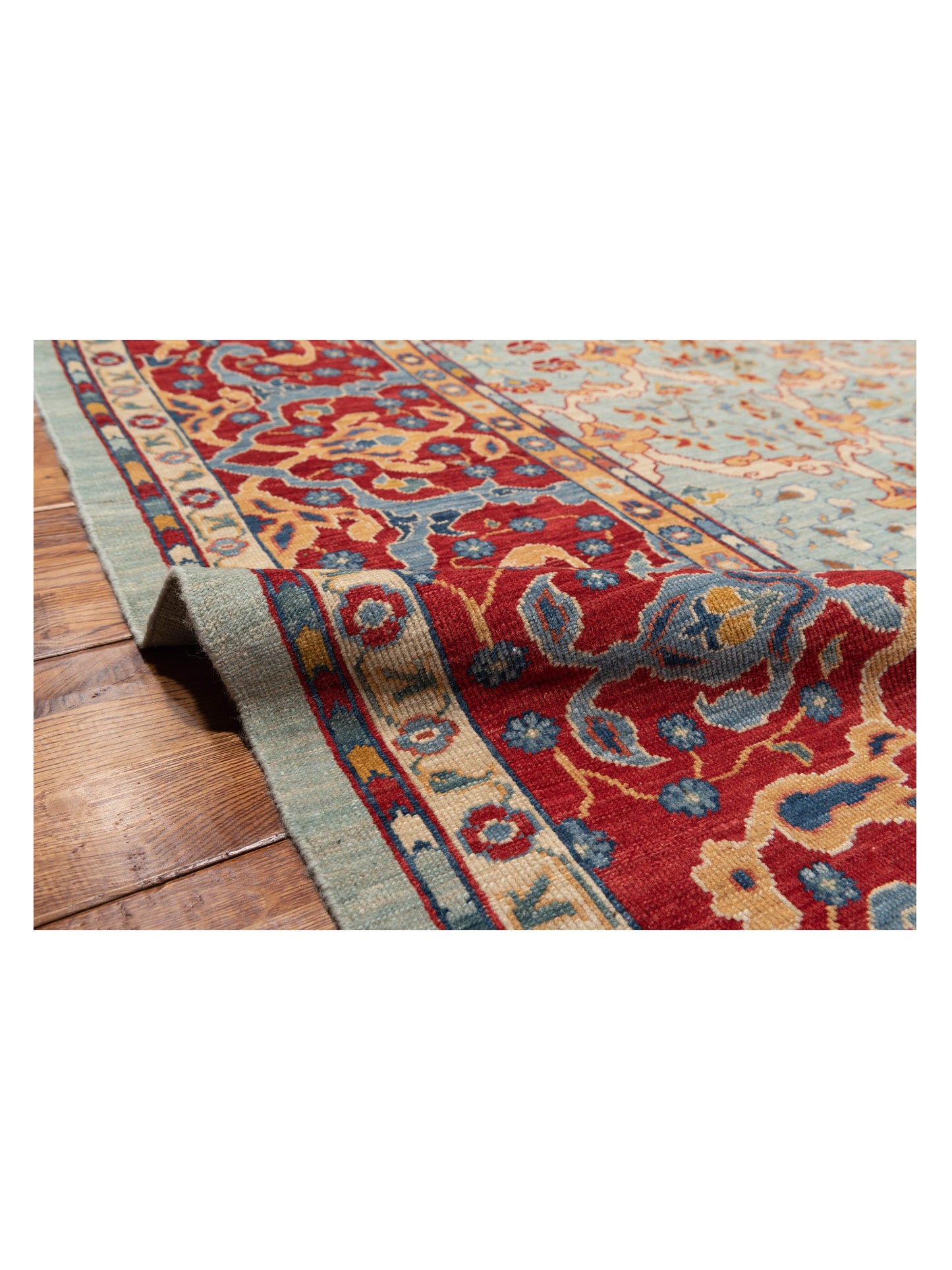 Antique Loom Fine 147216 Sea Blue Red 9.8x15.11 Hand Knotted Rug