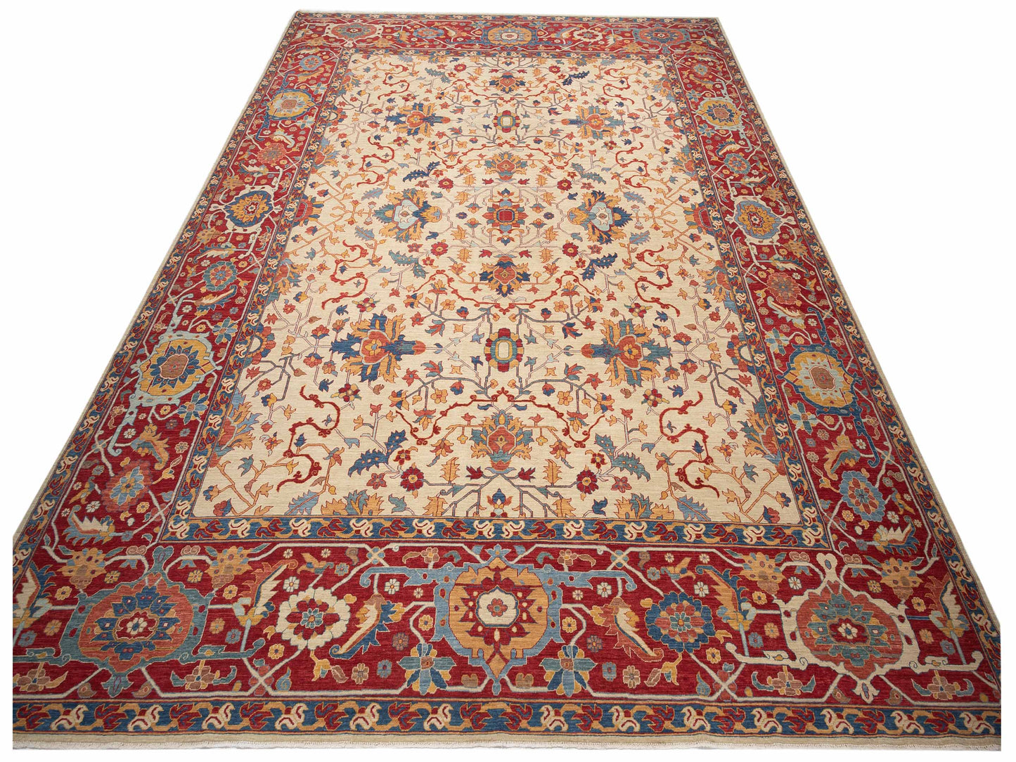 Antique Loom Fine 147222 Ivory Red 14x15.11 Hand Knotted Rug