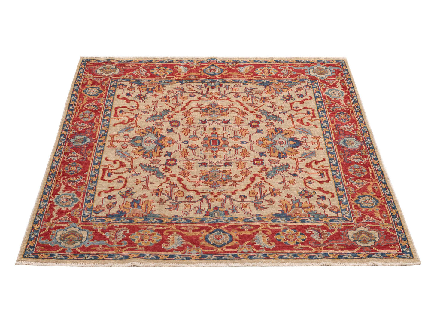 Antique Loom Fine 147224 Ivory Red 4.9x4.10 Hand Knotted Rug
