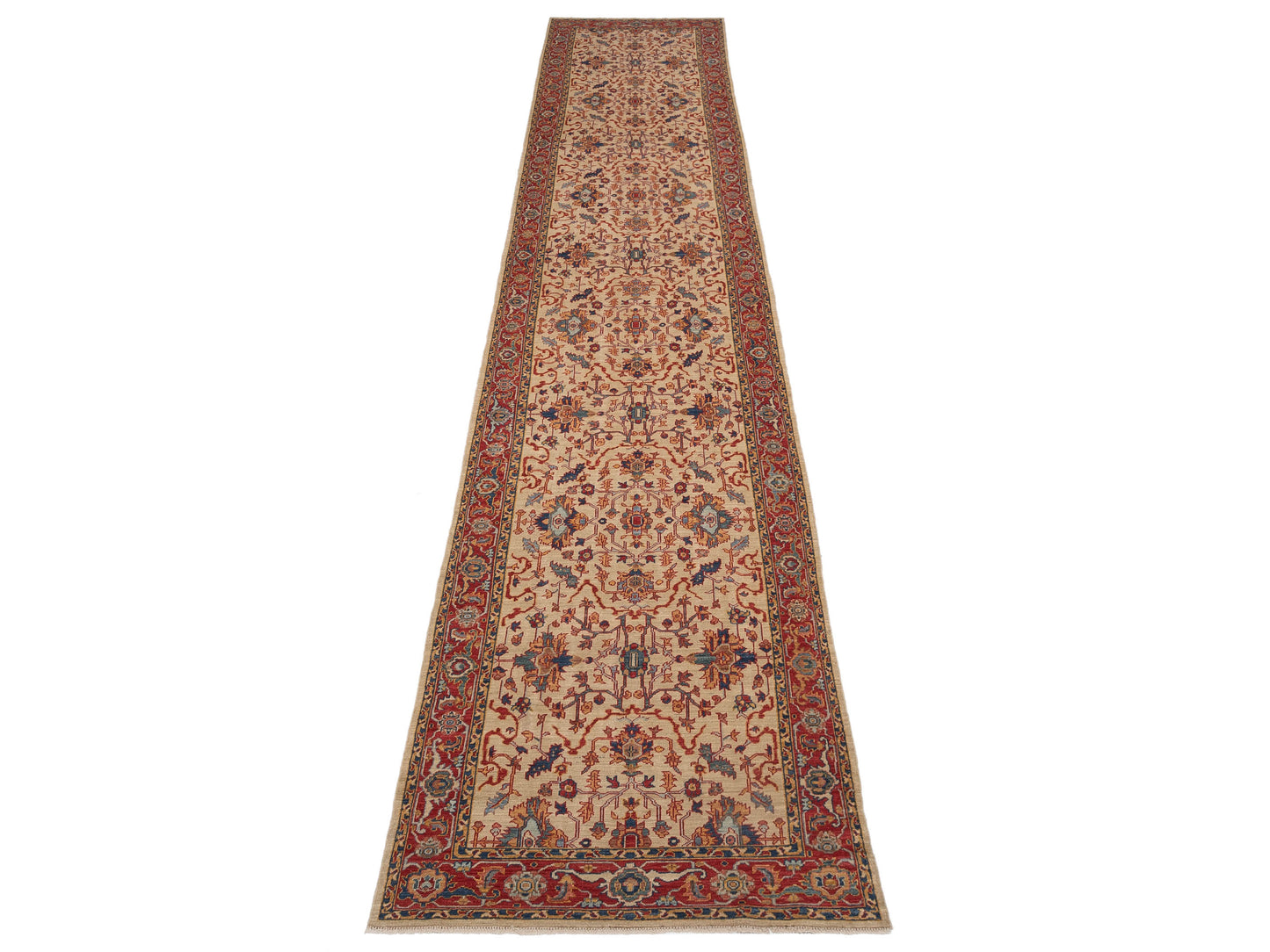 Antique Loom Fine 147225 Ivory Red 4x18.11 Hand Knotted Rug