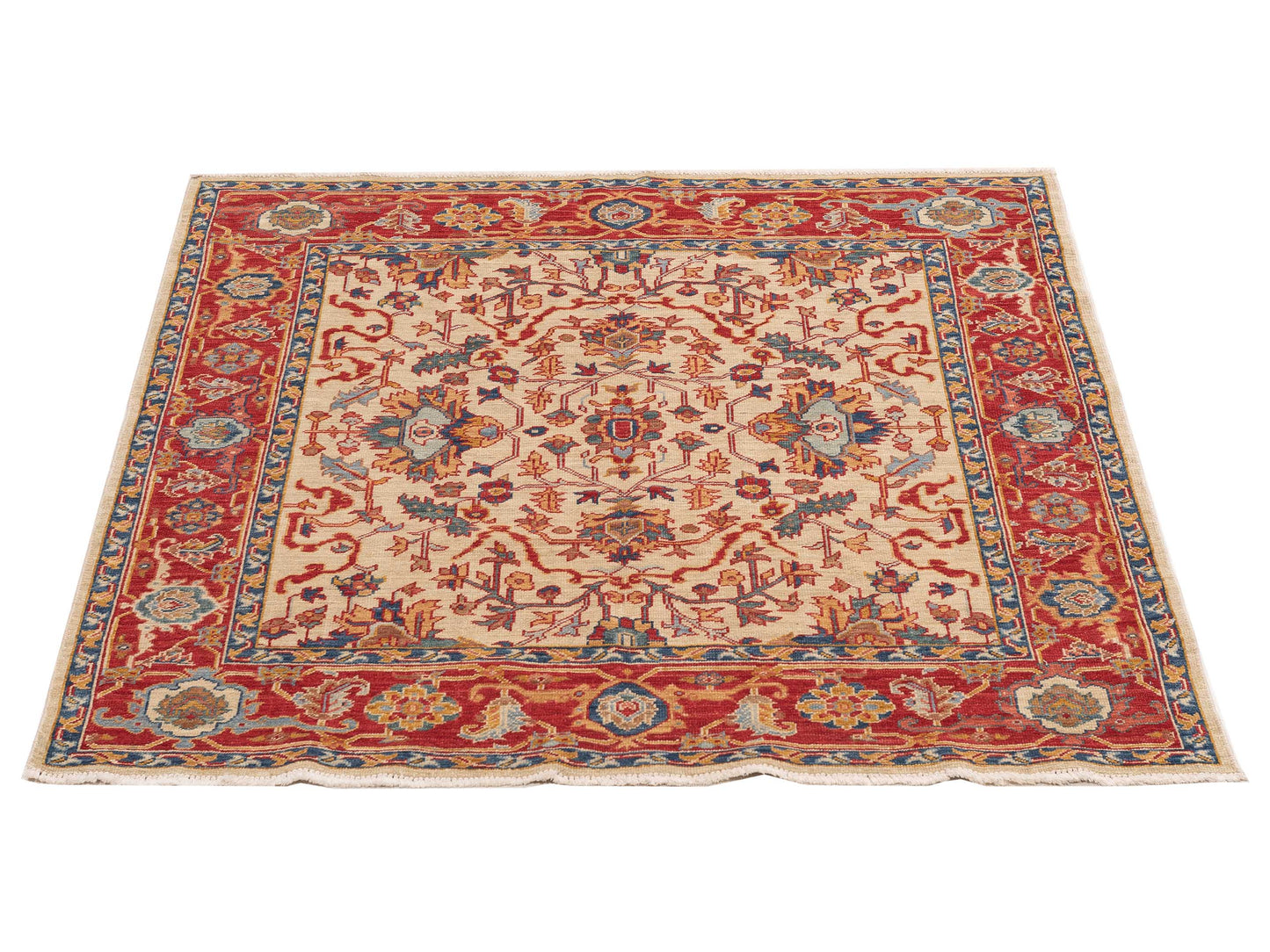 Antique Loom Fine 147229 Ivory Red 4.7x4.11 Hand Knotted Rug