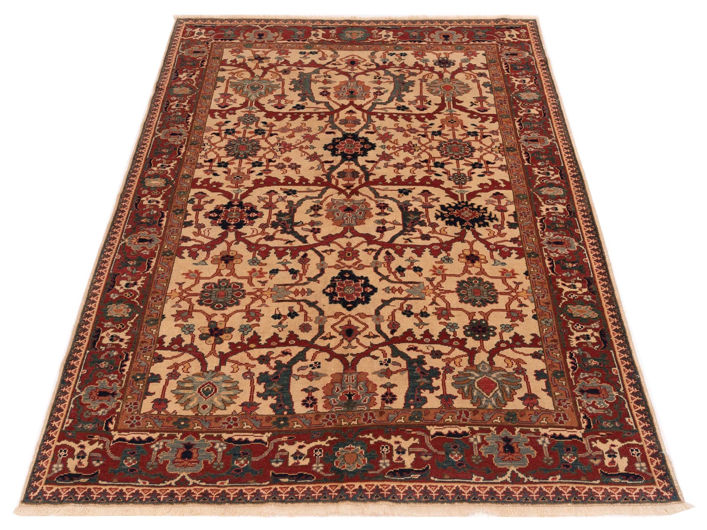 Antique Loom 147349 Ivory Red 5.7x7.11 Hand Knotted Rug