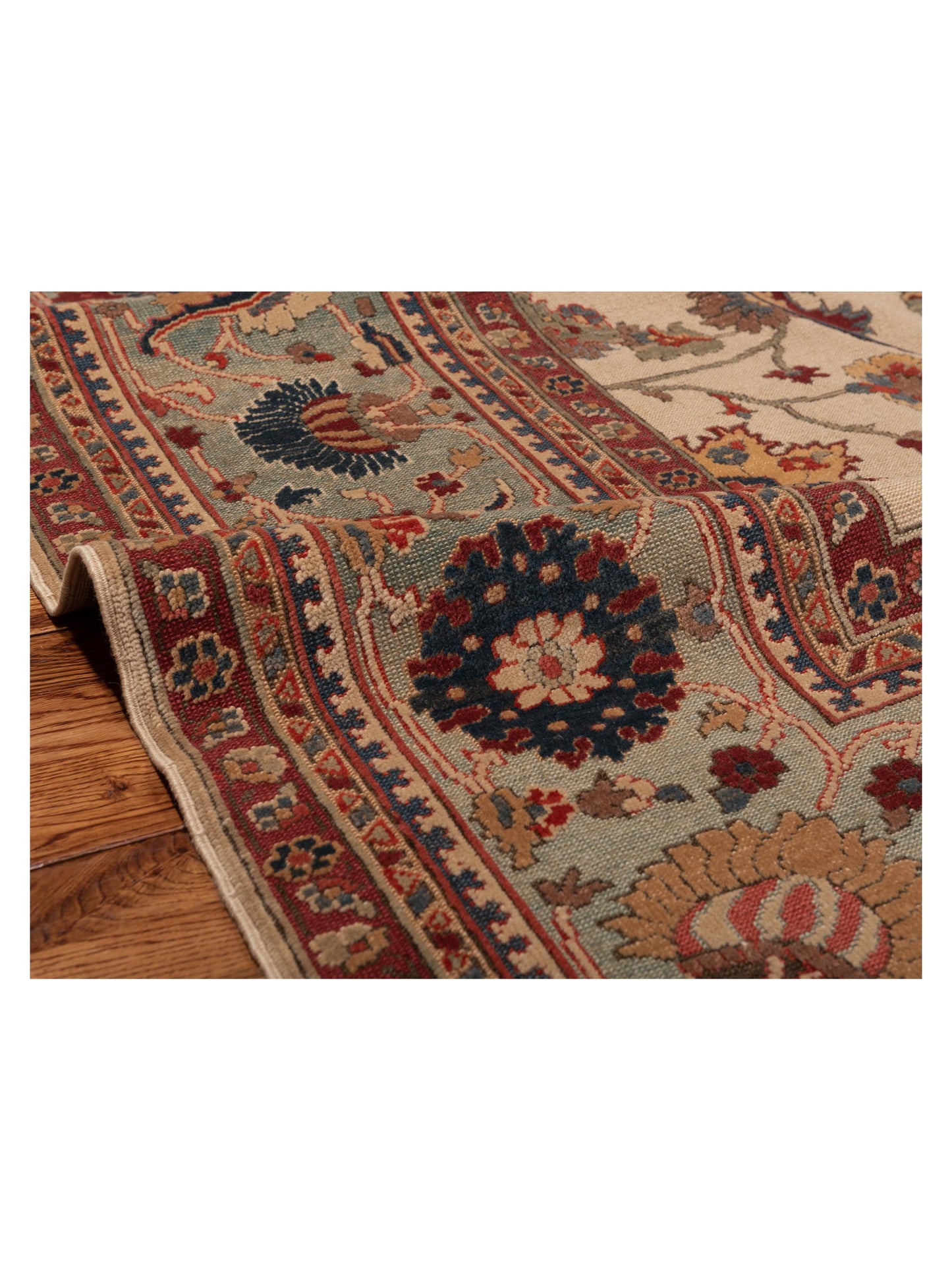 Antique Loom 147359 Ivory Green 9.11x12.3 Hand Knotted Rug