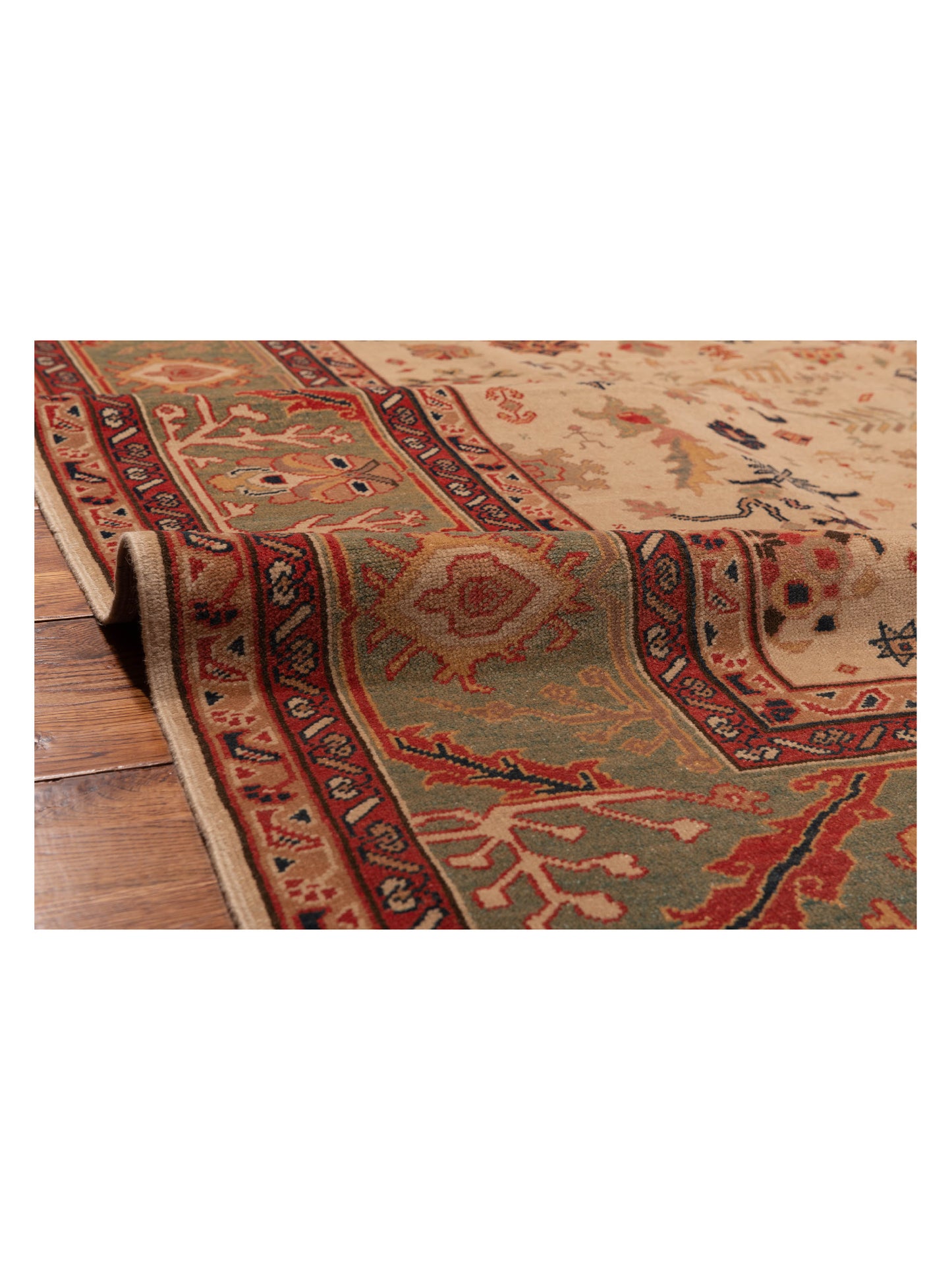 Antique Loom 147369 Ivory Green 6.8x8.4 Hand Knotted Rug