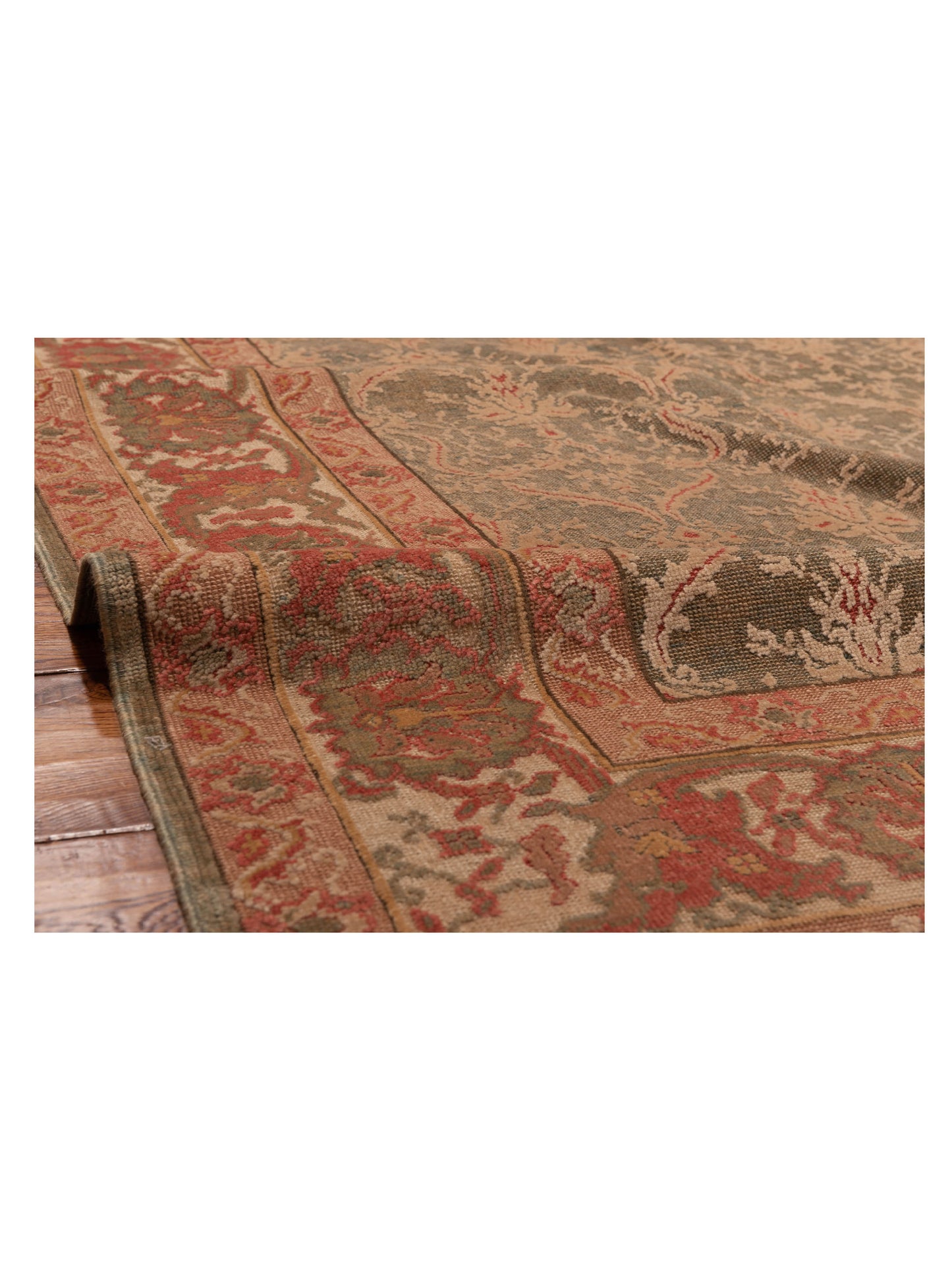 Antique Loom 147372 Green Ivory 5.10x8.7 Hand Knotted Rug