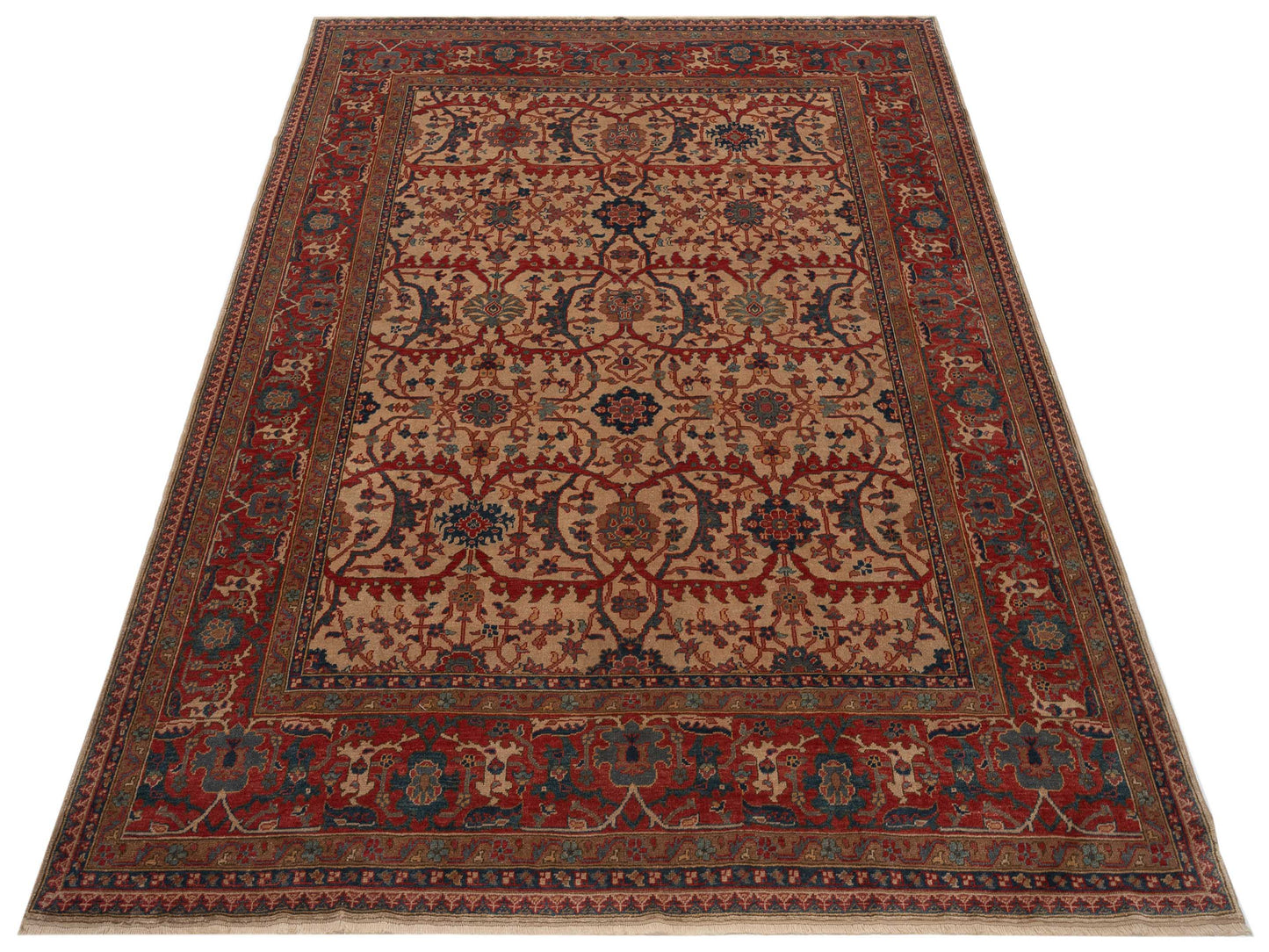 Antique Loom 147380 Beige Red 8.6x9.10 Hand Knotted Rug