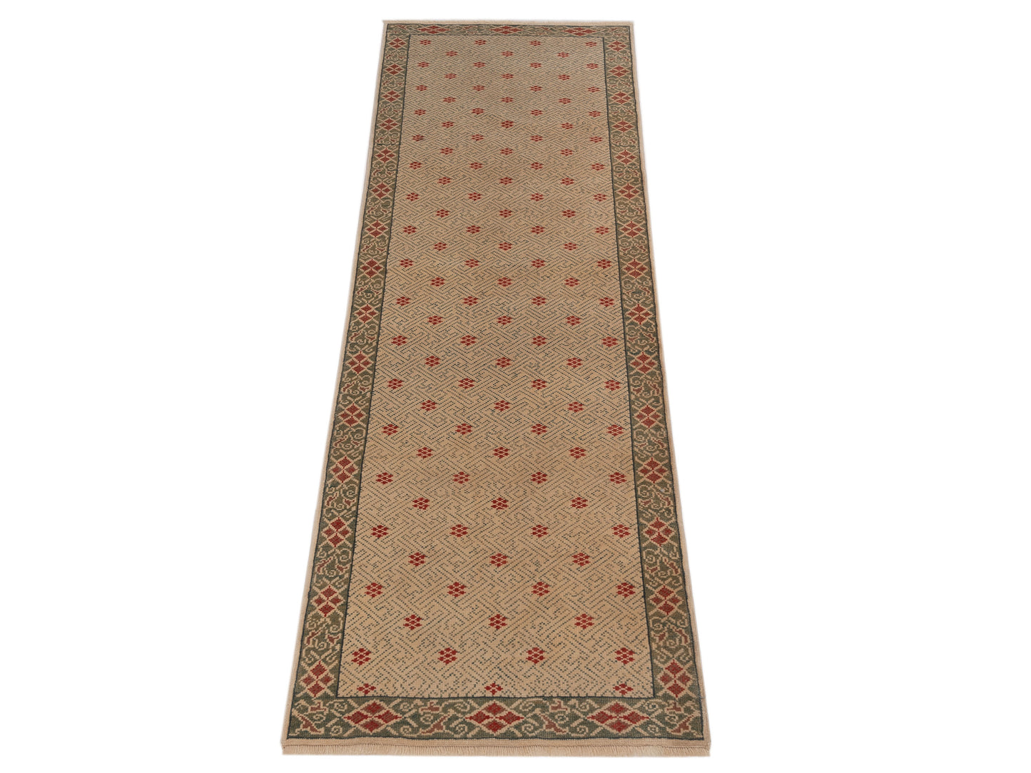 Antique Loom 147406 Ivory Green 2.10x8.10 Hand Knotted Rug