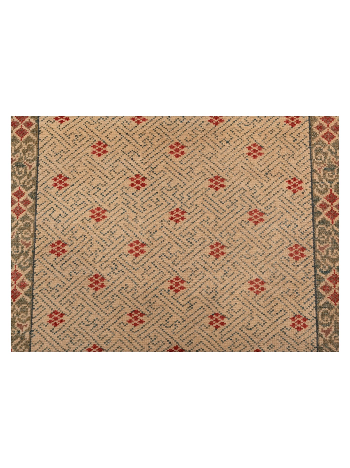 Antique Loom 147406 Ivory Green 2.10x8.10 Hand Knotted Rug