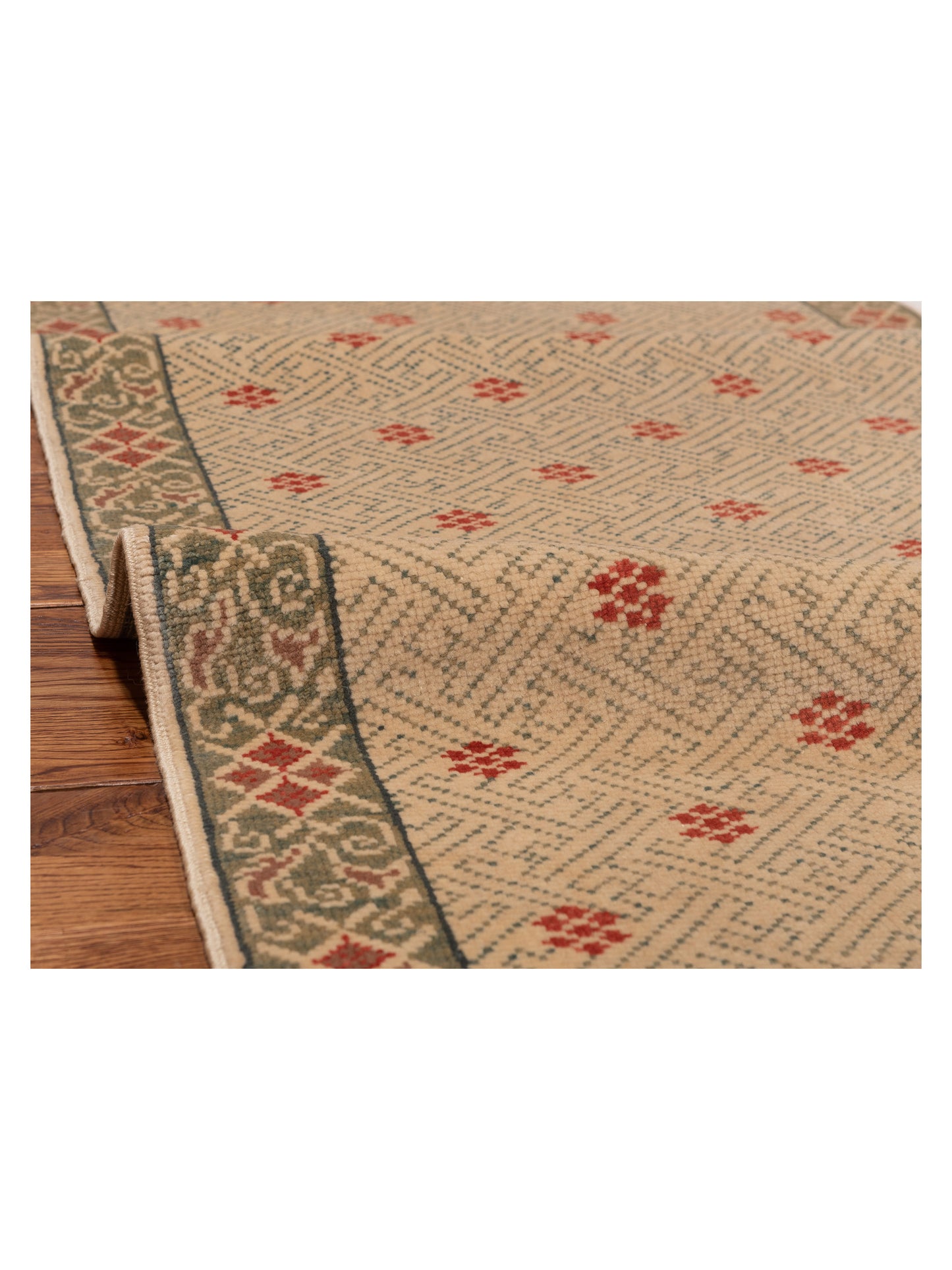 Antique Loom 147406 Ivory Green 2.10x8.10 Hand Knotted Rug