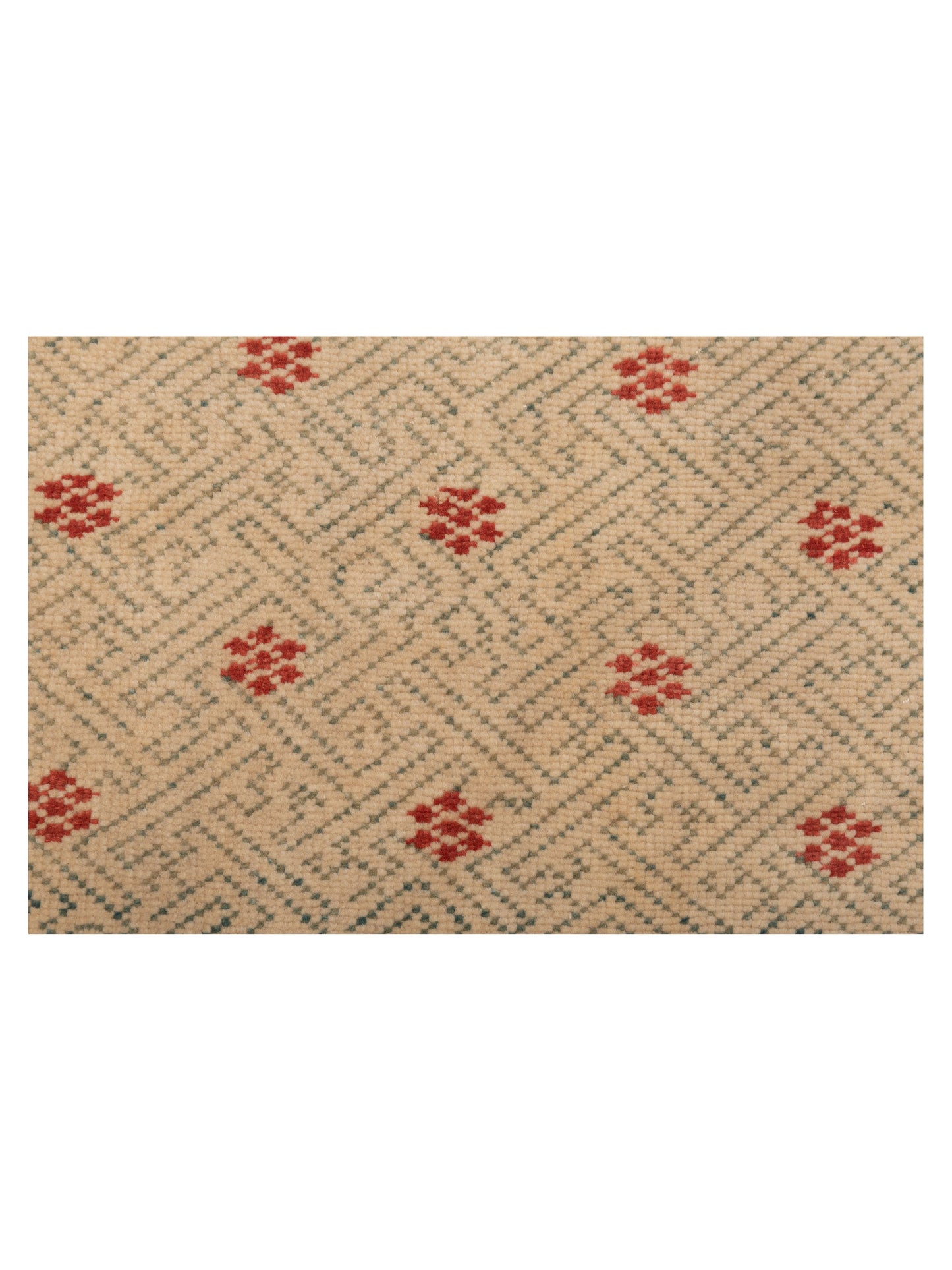 Antique Loom 147406 Ivory Green 2.10x8.10 Hand Knotted Rug