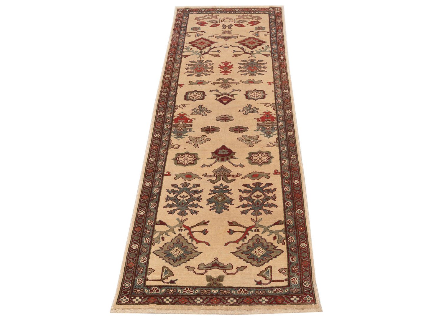 Antique Loom 147413 Ivory Green 3.1x9.10 Hand Knotted Rug