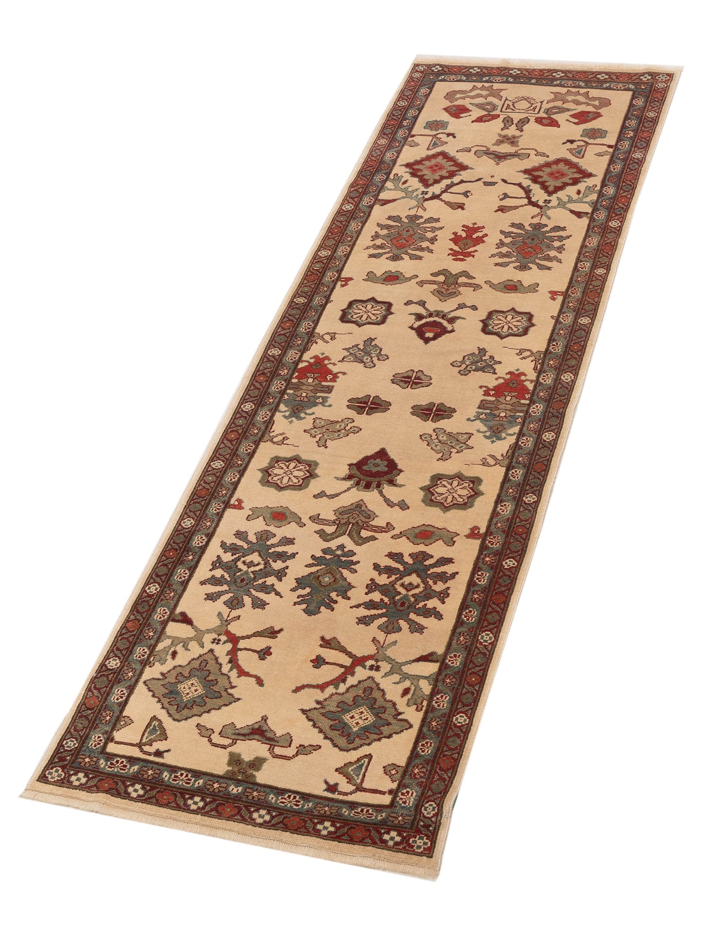 Antique Loom 147413 Ivory Green 3.1x9.10 Hand Knotted Rug