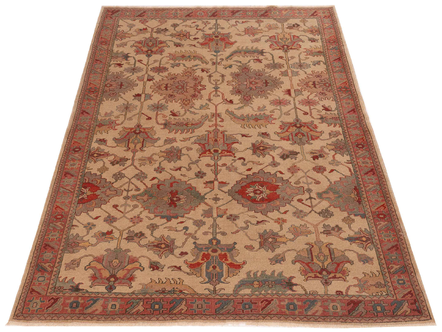 Antique Loom 147429 Beige Pink 5.6x7.11 Hand Knotted Rug