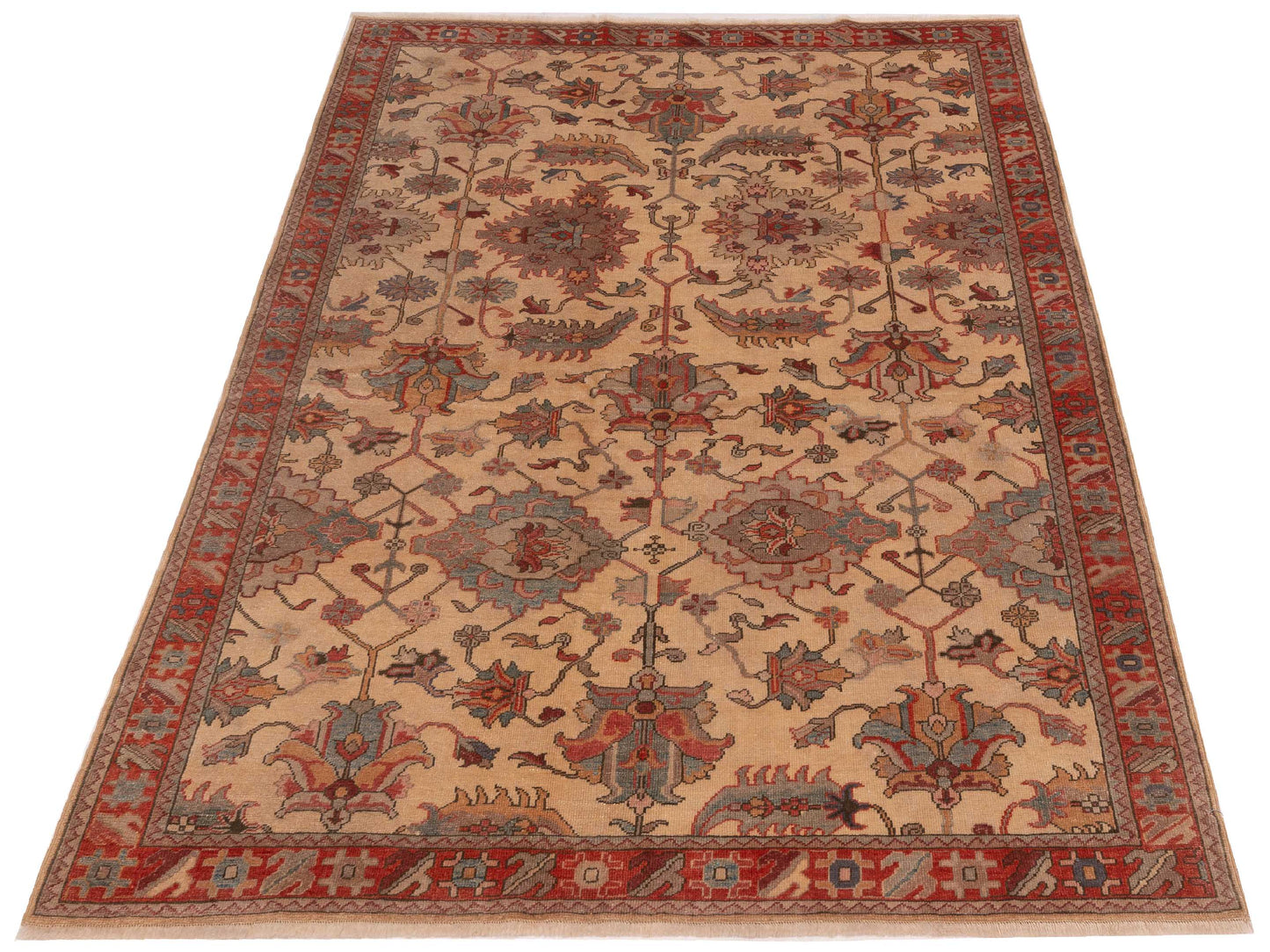 Antique Loom 147432 Beige Red 5.7x7.9 Hand Knotted Rug