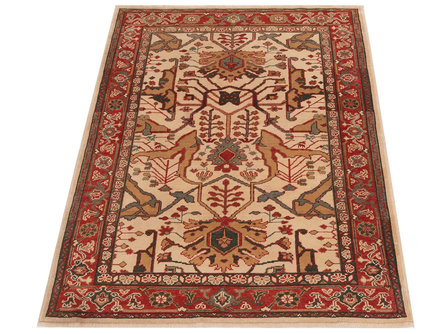 Antique Loom 147449 Ivory Red 4x6 Hand Knotted Rug