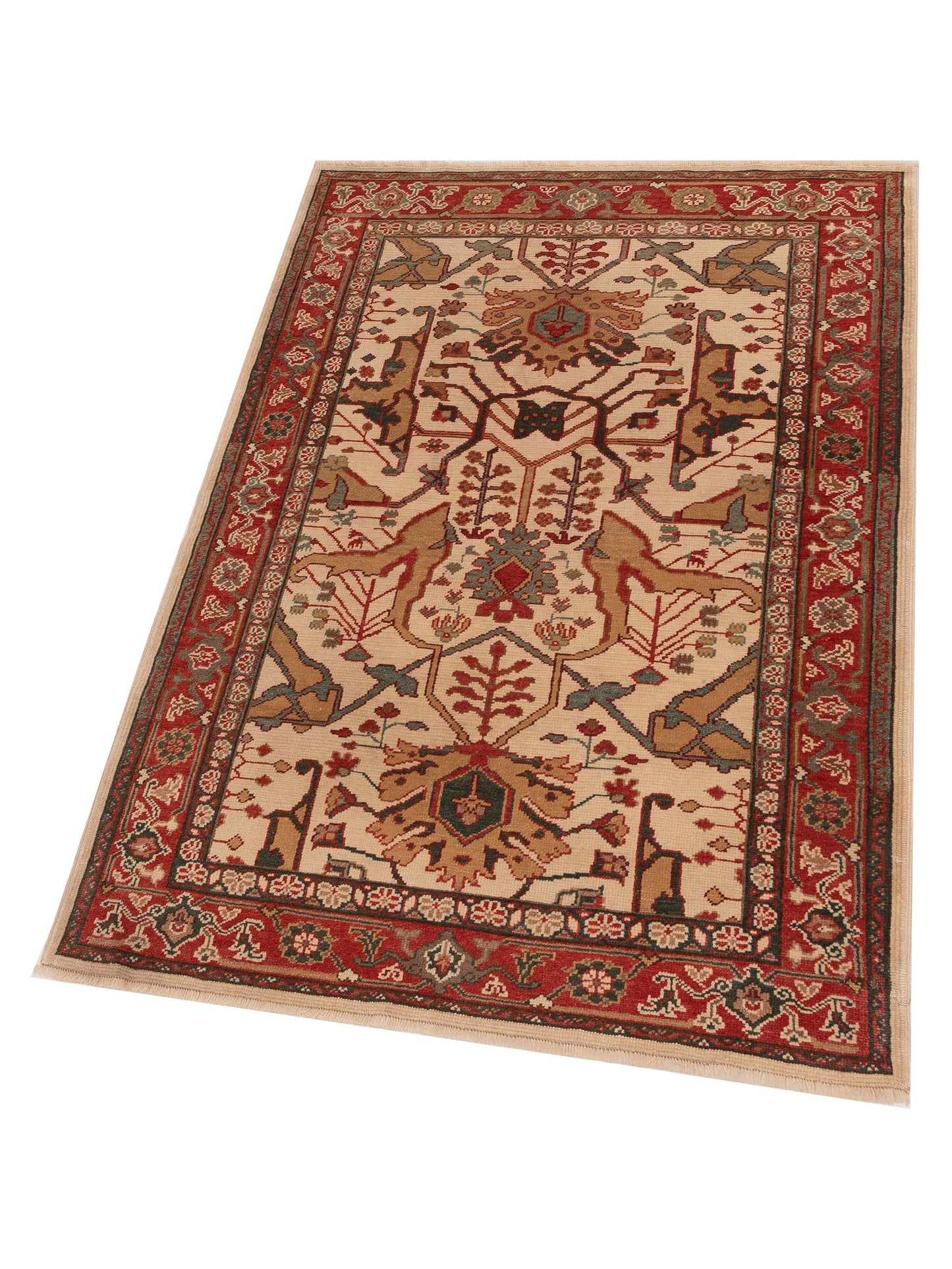 Antique Loom 147449 Ivory Red 4x6 Hand Knotted Rug