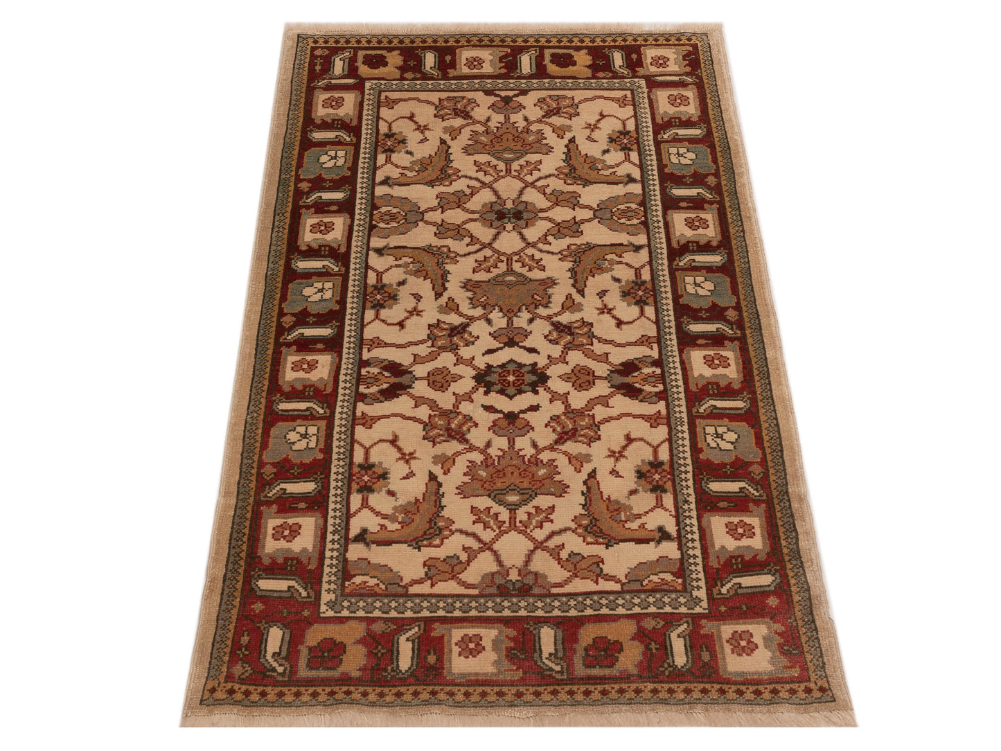 Antique Loom 147457 Ivory Red 3x4.11 Hand Knotted Rug