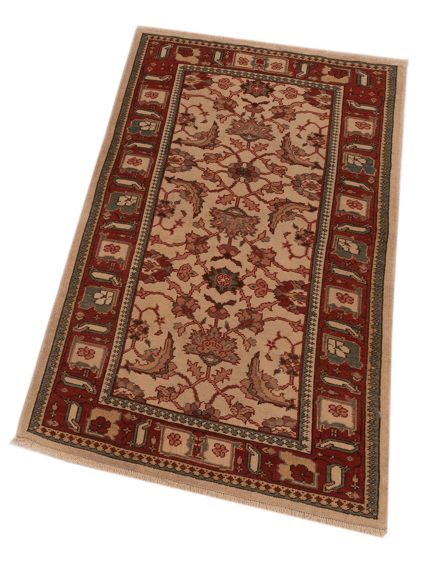 Antique Loom 147460 Ivory Red 3.2x5.4 Hand Knotted Rug