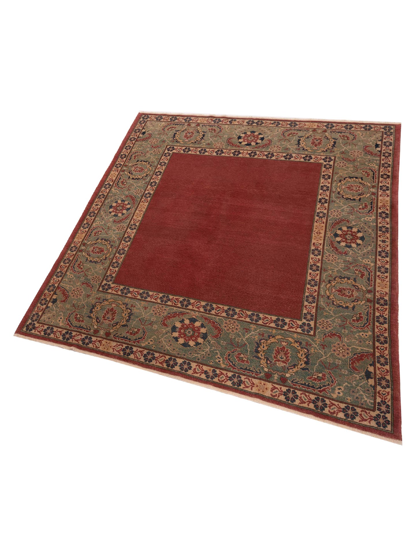 Antique Loom 147462 Red Green 6.7x7.4 Hand Knotted Rug