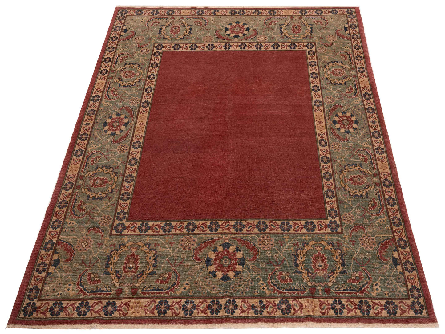 Antique Loom 147462 Red Green 6.7x7.4 Hand Knotted Rug