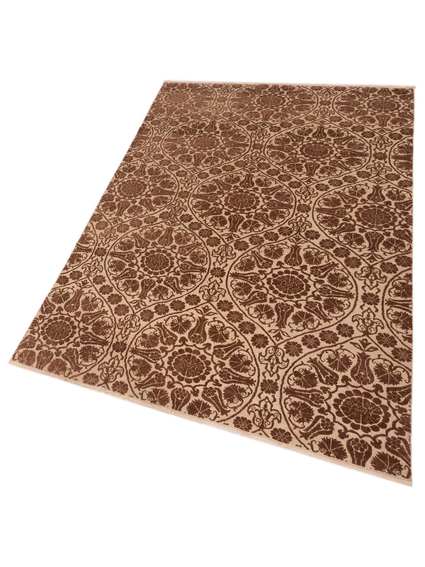 Defne Lotus Beige Brown 6.7x9.7 Hand Knotted Rug