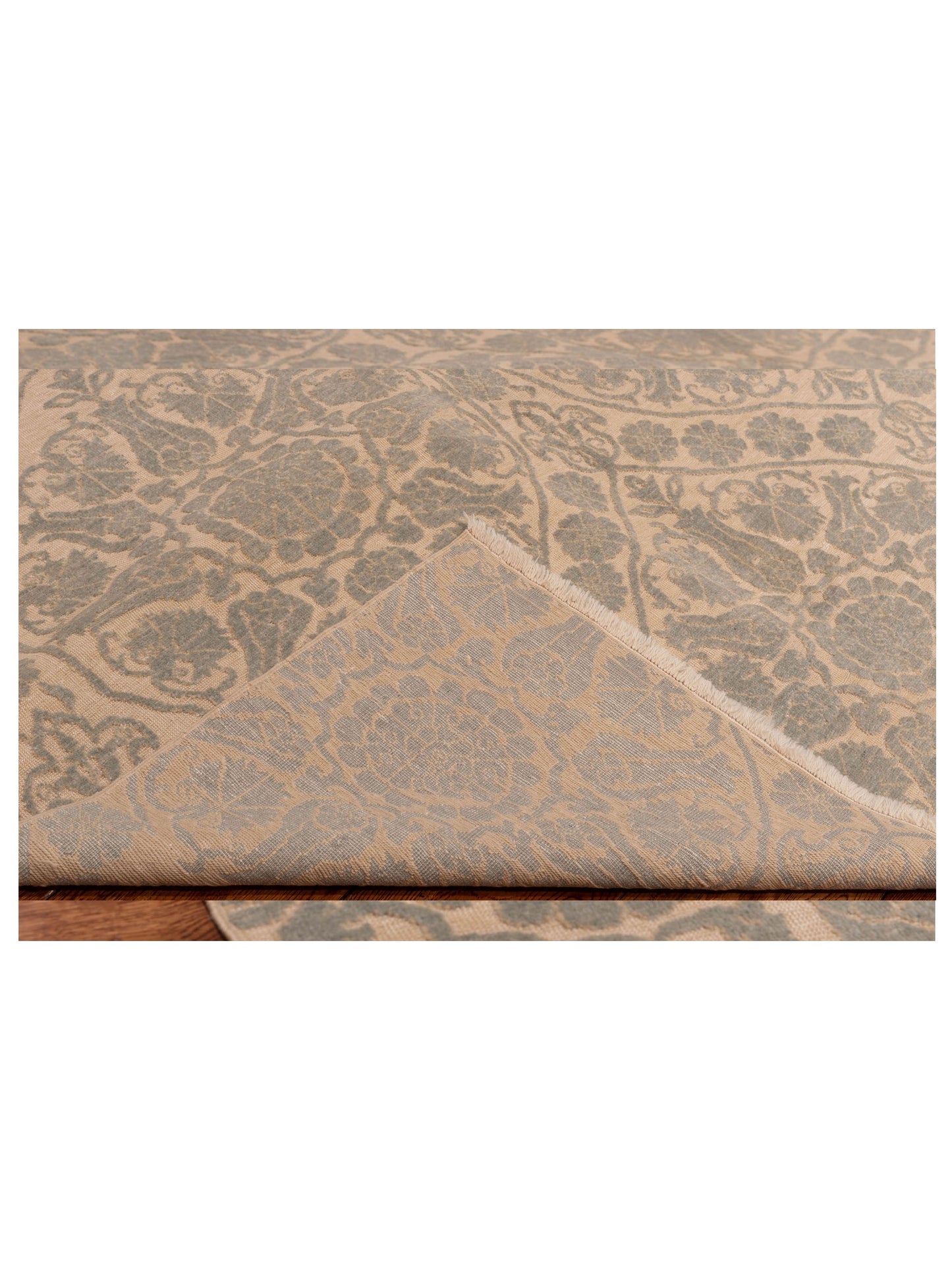 Defne Lotus Ivory Ice Blue 6.8x9.9 Hand Knotted Rug