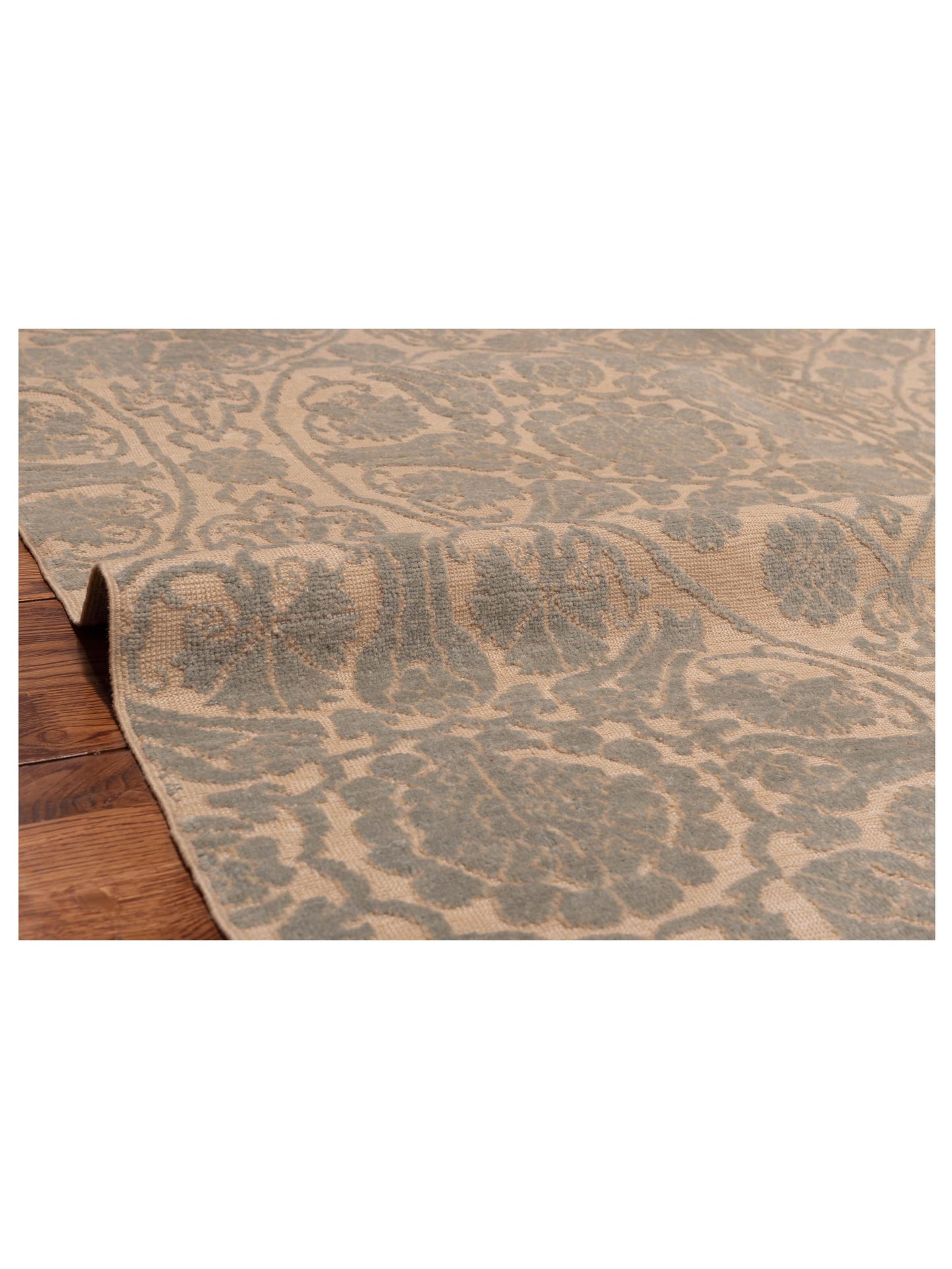 Defne Lotus Ivory Ice Blue 6.8x9.9 Hand Knotted Rug