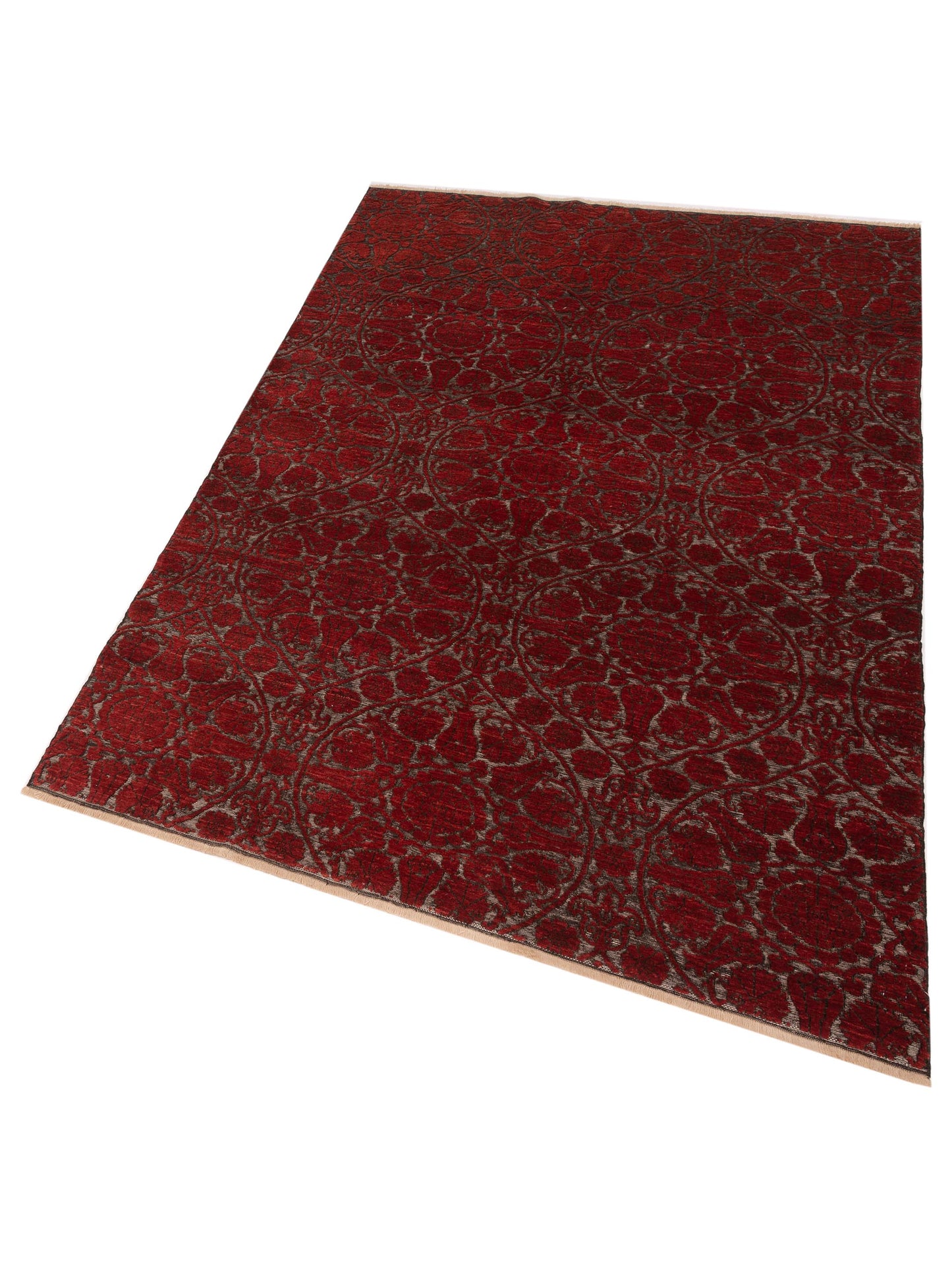 Defne Lotus Charcoal Red 6.7x9.1 Hand Knotted Rug