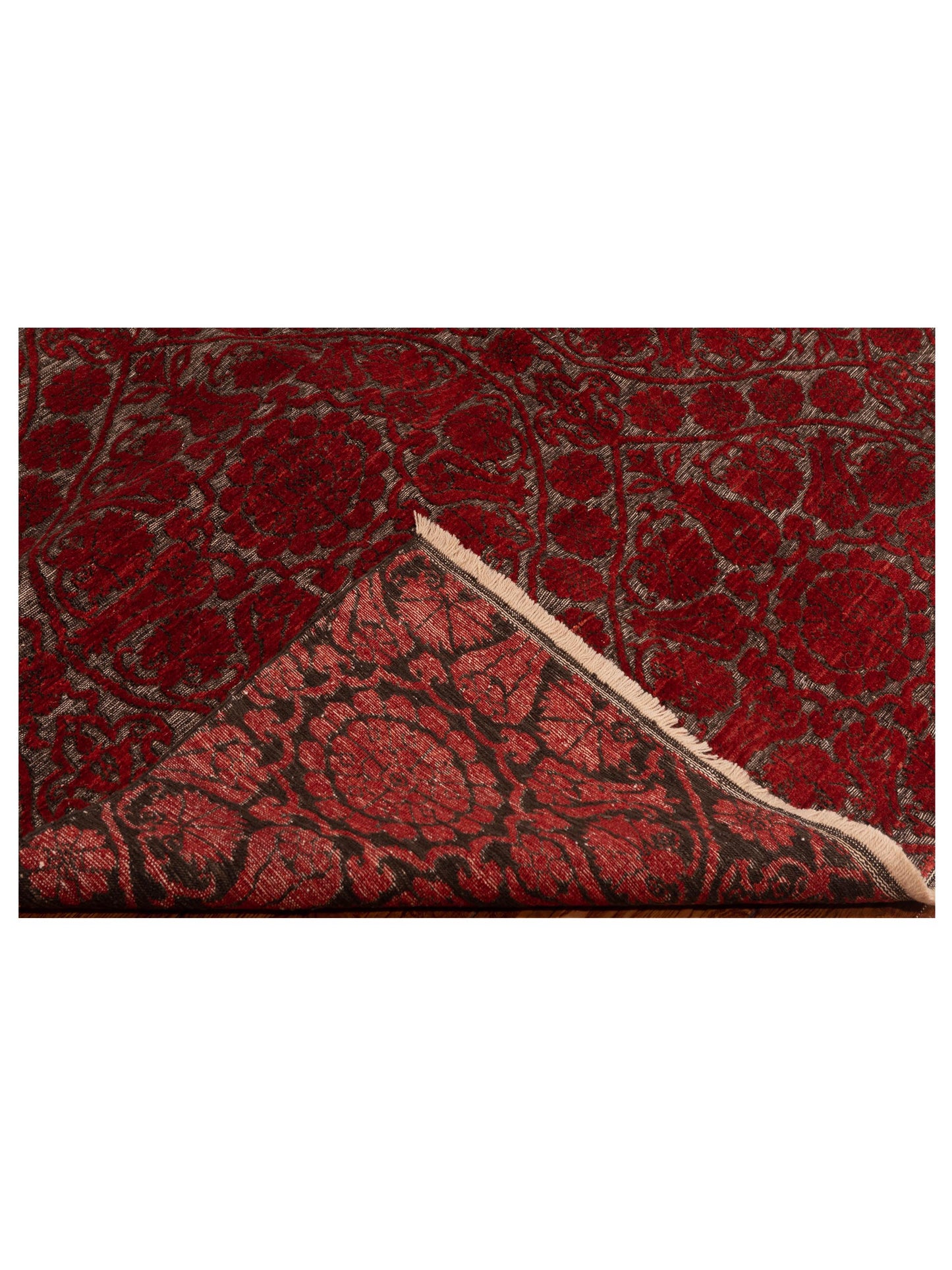 Defne Lotus Charcoal Red 6.7x9.1 Hand Knotted Rug