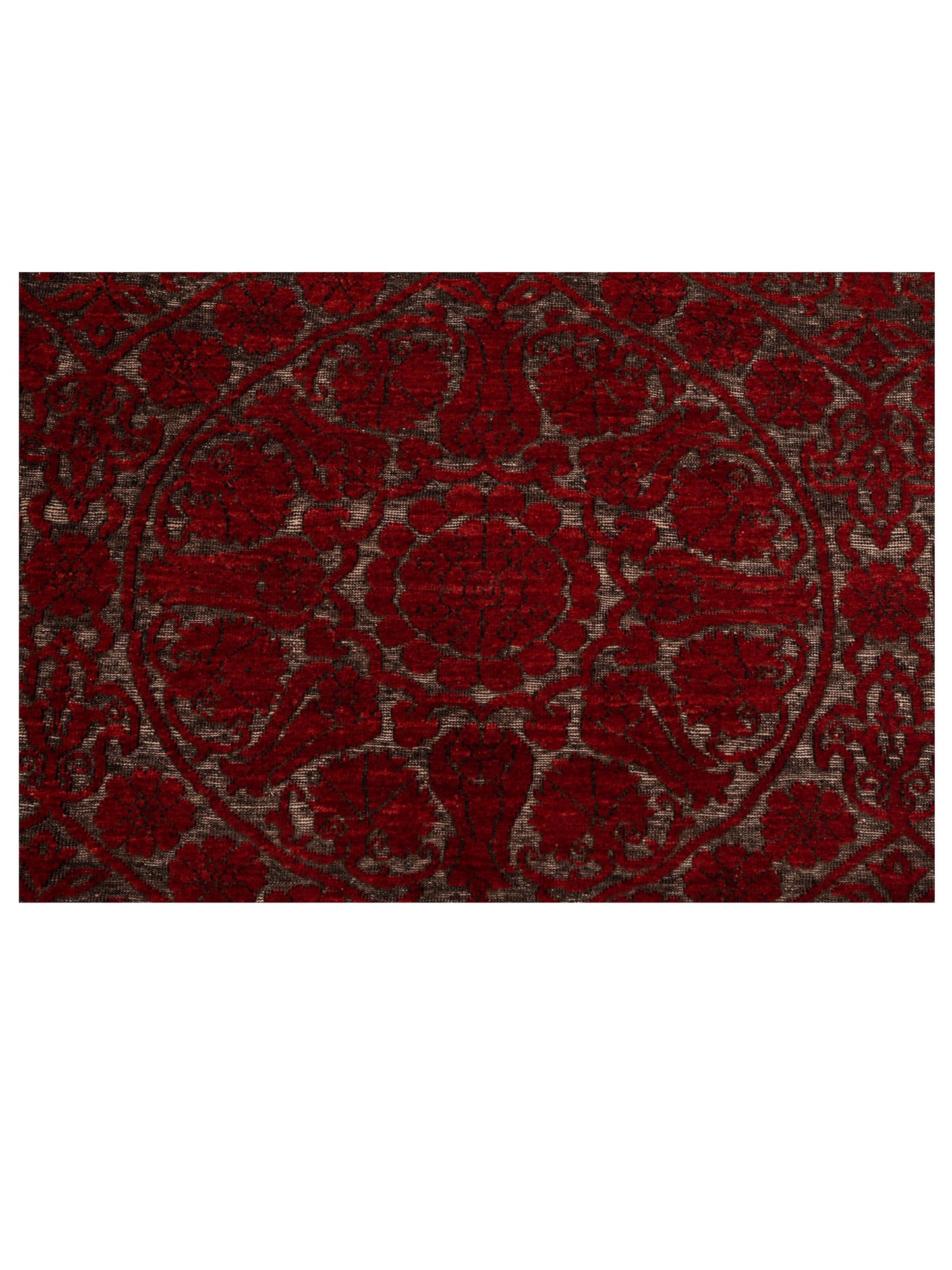 Defne Lotus Charcoal Red 6.7x9.1 Hand Knotted Rug