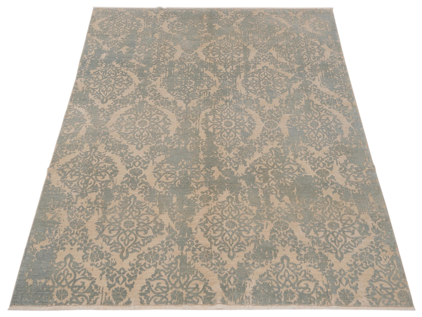 Defne Beony Ivory Ice Blue 8x9.7 Hand Knotted Rug