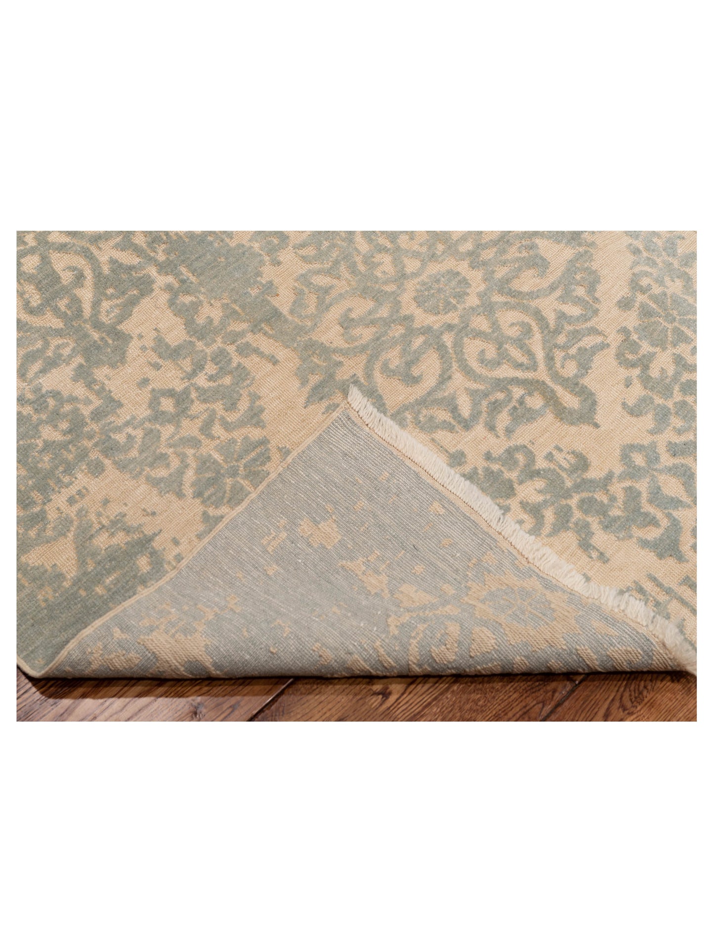Defne Beony Ivory Ice Blue 8x9.7 Hand Knotted Rug