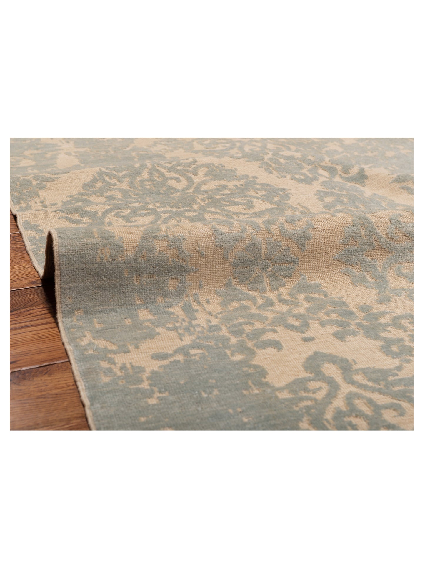 Defne Beony Ivory Ice Blue 8x9.7 Hand Knotted Rug
