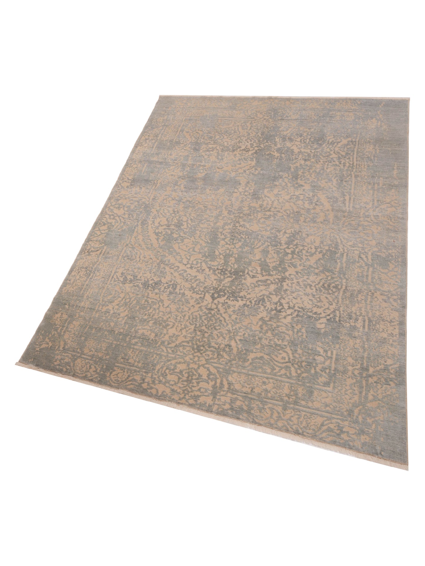 Defne Emet Ivory Ice Blue 6.1x8.6 Hand Knotted Rug