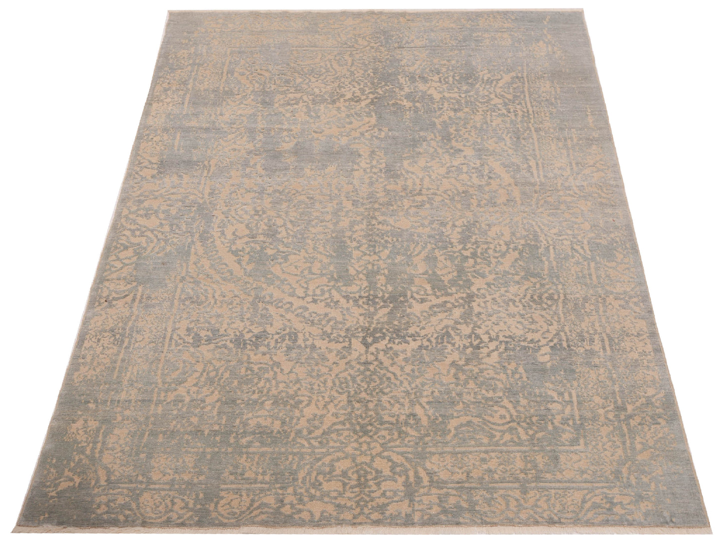 Defne Emet Ivory Ice Blue 6.1x8.6 Hand Knotted Rug