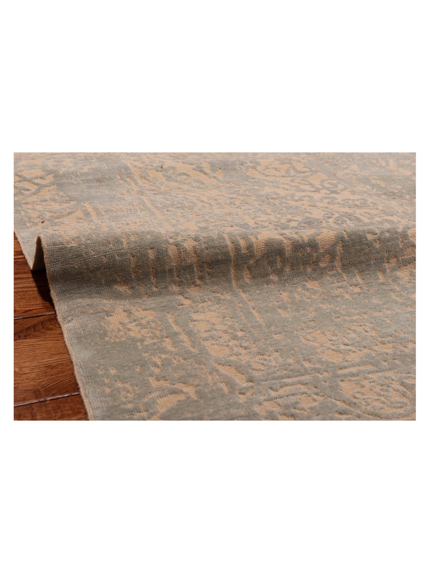 Defne Emet Ivory Ice Blue 6.1x8.6 Hand Knotted Rug