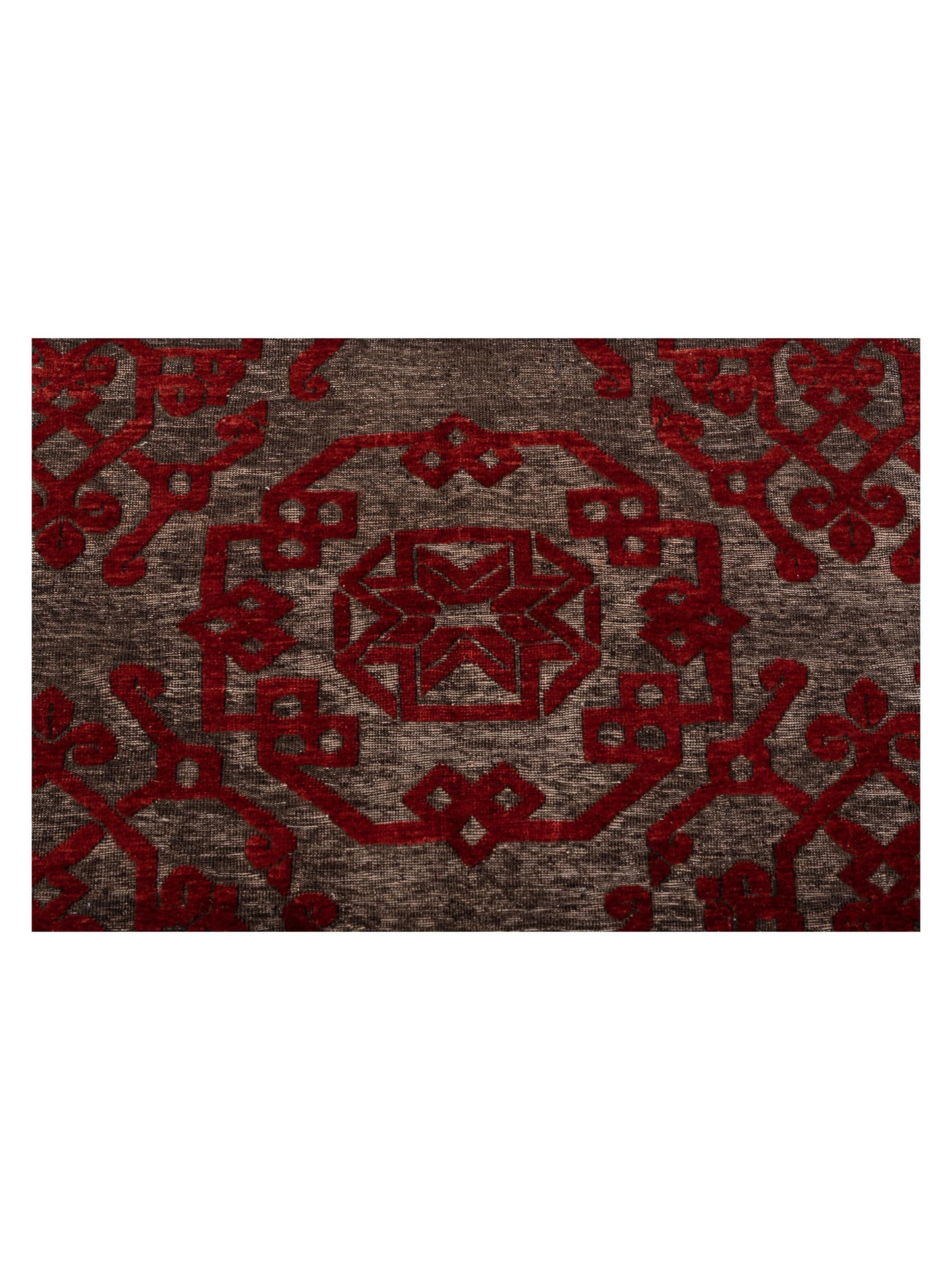 Defne Leaf Charcoal Red 8x9.4 Hand Knotted Rug