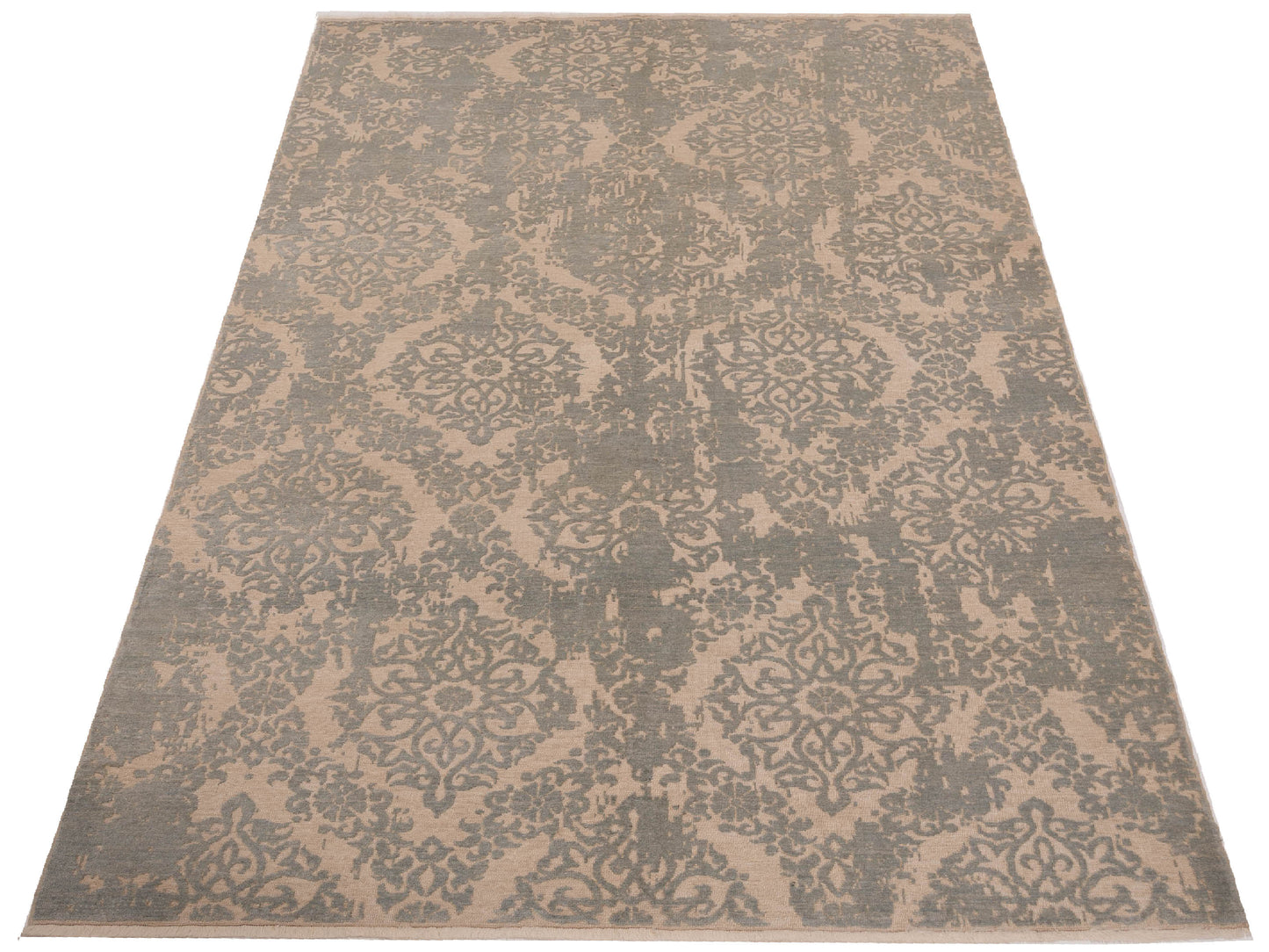Defne Beony Ivory Ice Blue 6.8x10.6 Hand Knotted Rug