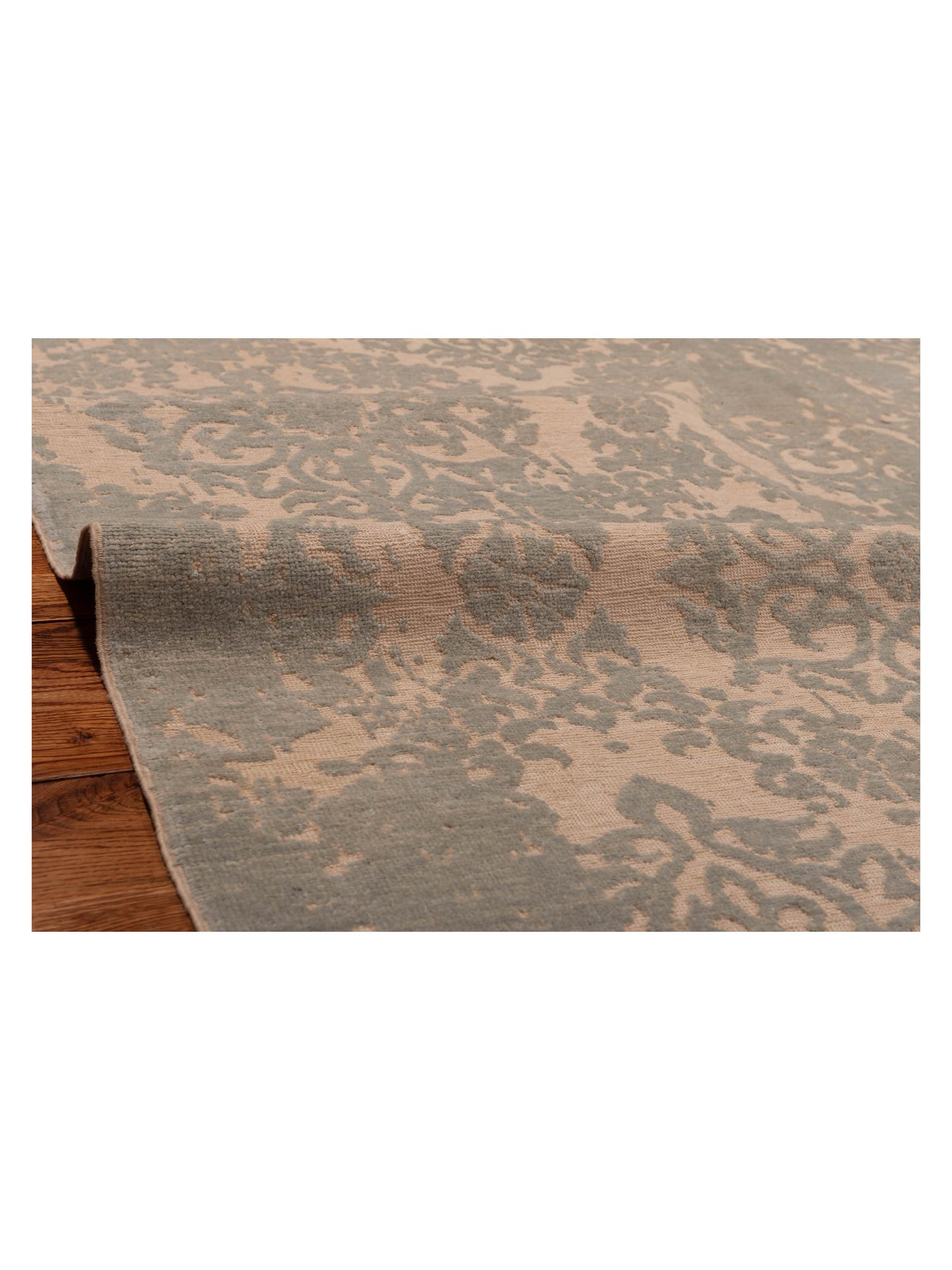 Defne Beony Ivory Ice Blue 6.8x10.6 Hand Knotted Rug