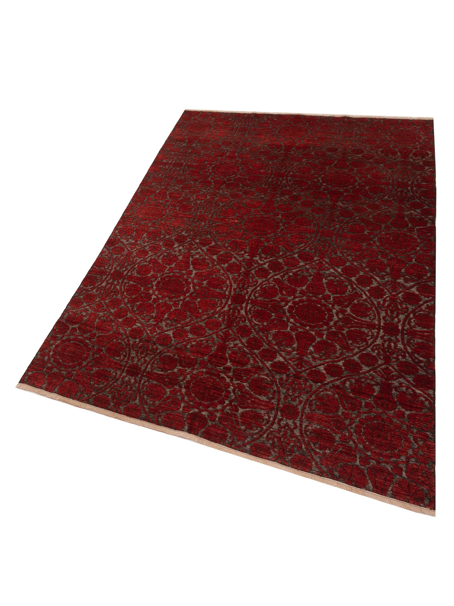 Defne Lotus Charcoal Red 6.5x9.7 Hand Knotted Rug
