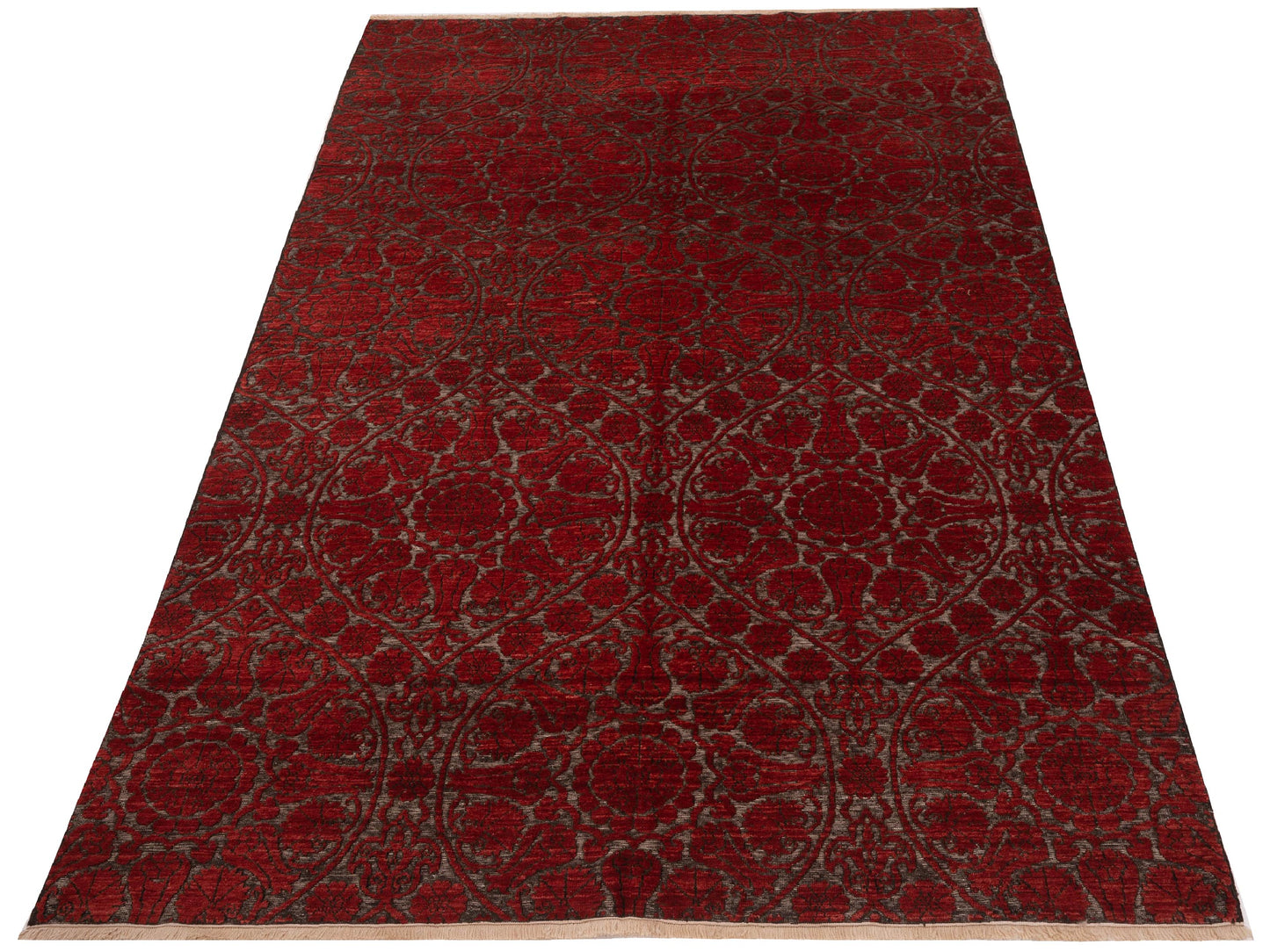 Defne Lotus Charcoal Red 6.5x9.7 Hand Knotted Rug