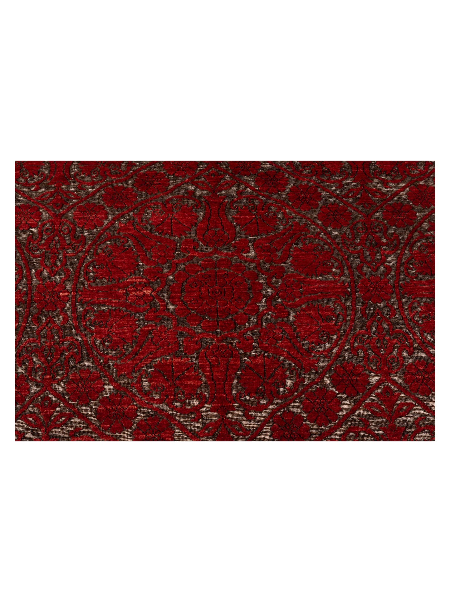 Defne Lotus Charcoal Red 6.5x9.7 Hand Knotted Rug