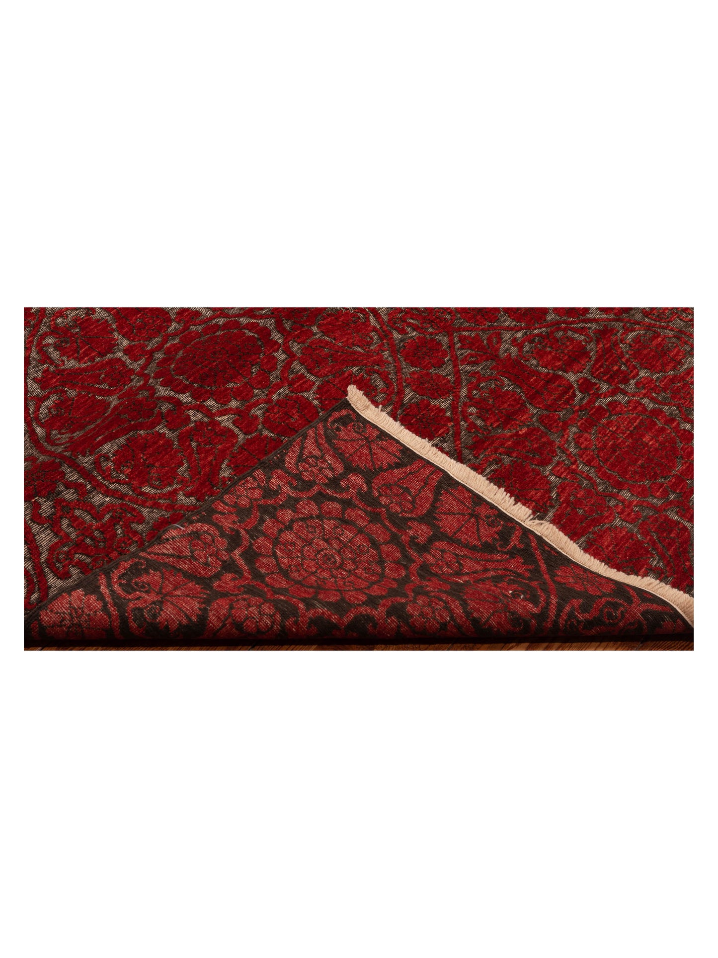 Defne Lotus Charcoal Red 6.5x9.7 Hand Knotted Rug