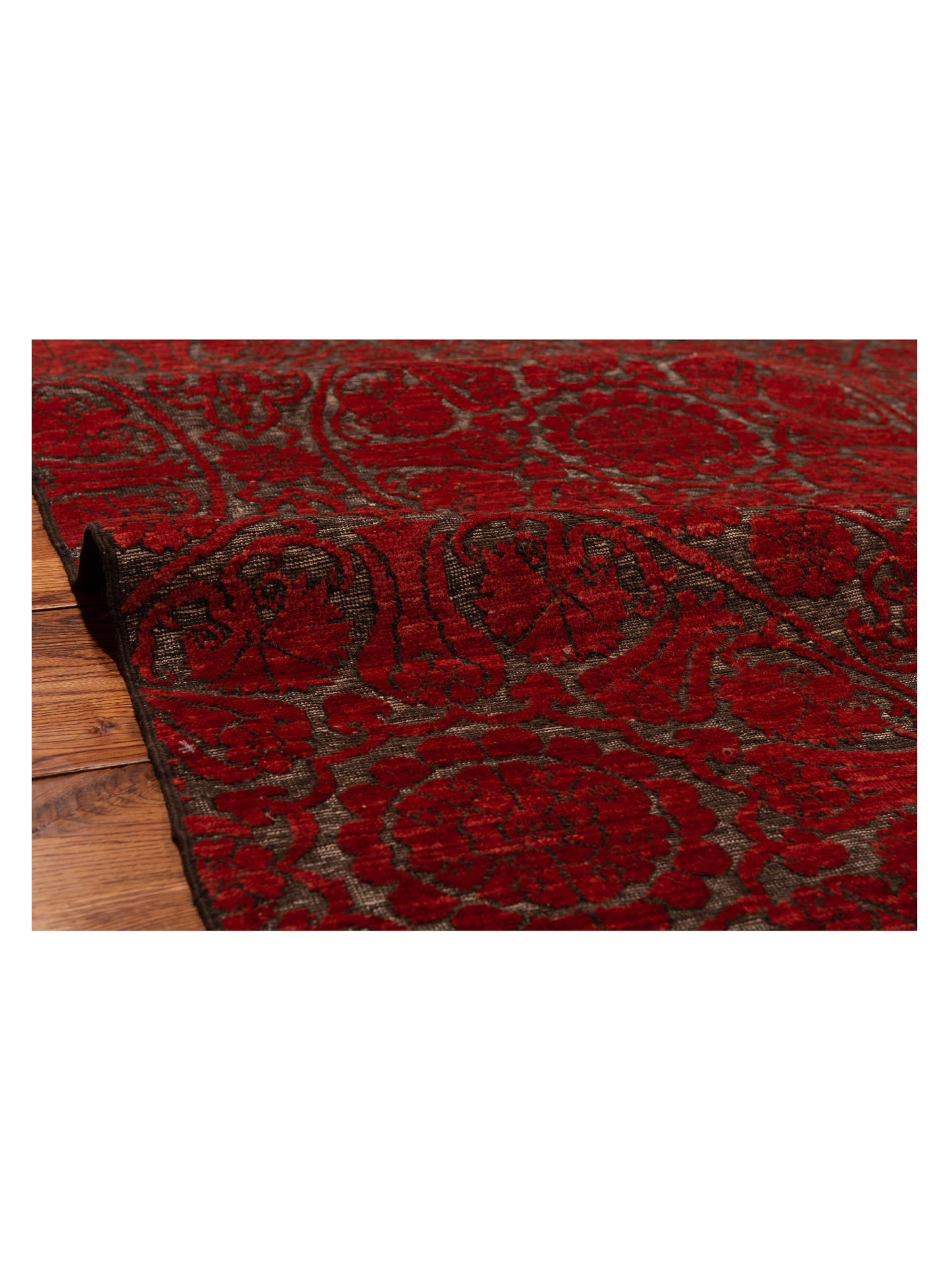 Defne Lotus Charcoal Red 6.5x9.7 Hand Knotted Rug
